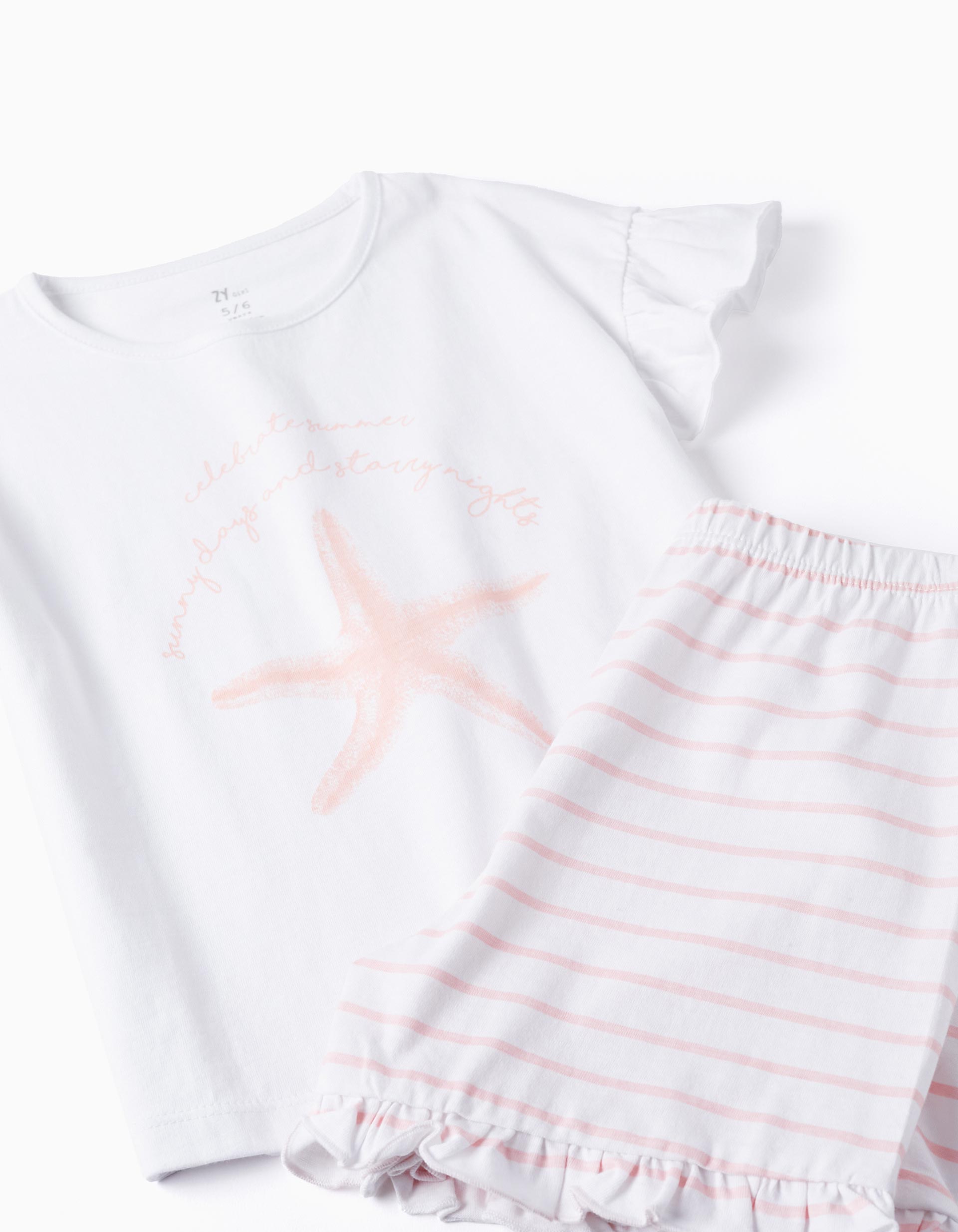 Pijama de Algodão para Menina 'Estrela do Mar', Branco/Rosa