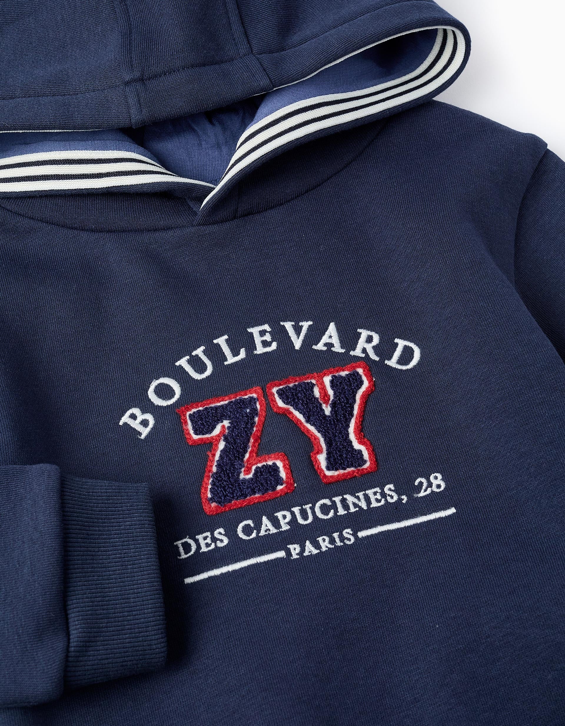 Sweat Gratté avec Capuche pour Bébé Garçon 'ZY Paris', Bleu foncé