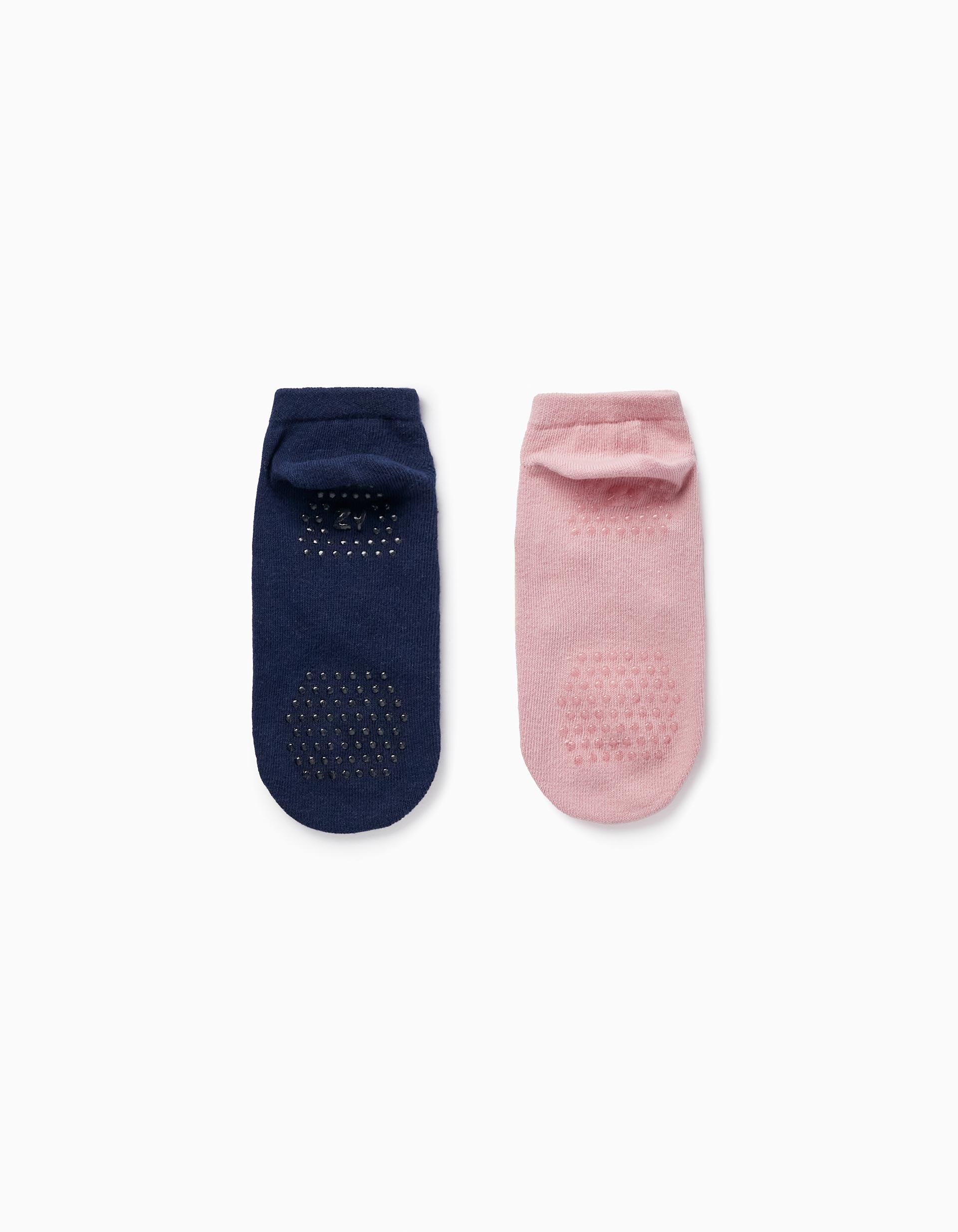 Pack 2 Pares de Meias Antiderrapantes de Ioga para Menina, Rosa/Azul