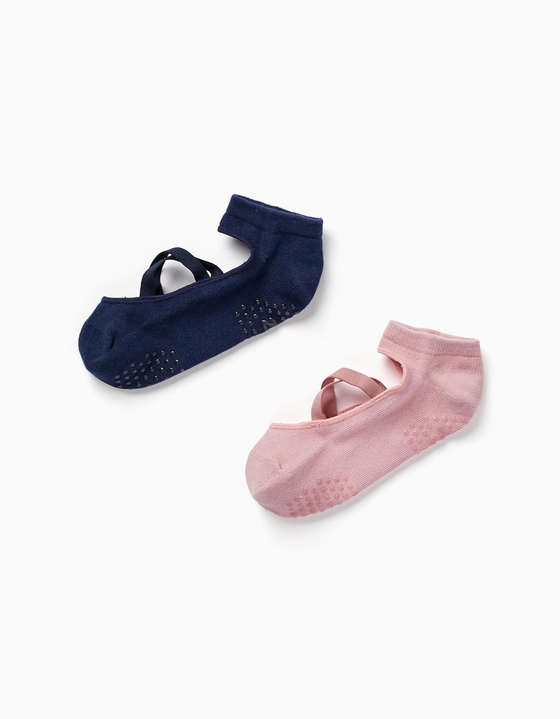 Pack 2 Pares de Meias Antiderrapantes de Ioga para Menina, Rosa/Azul