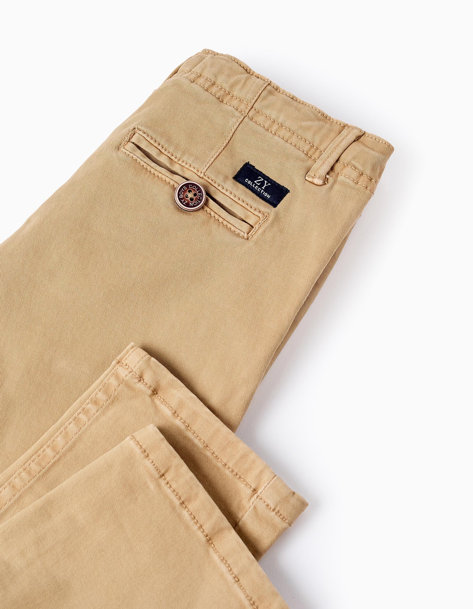 Calças Chino de Sarja para Menino 'Slim', Camel