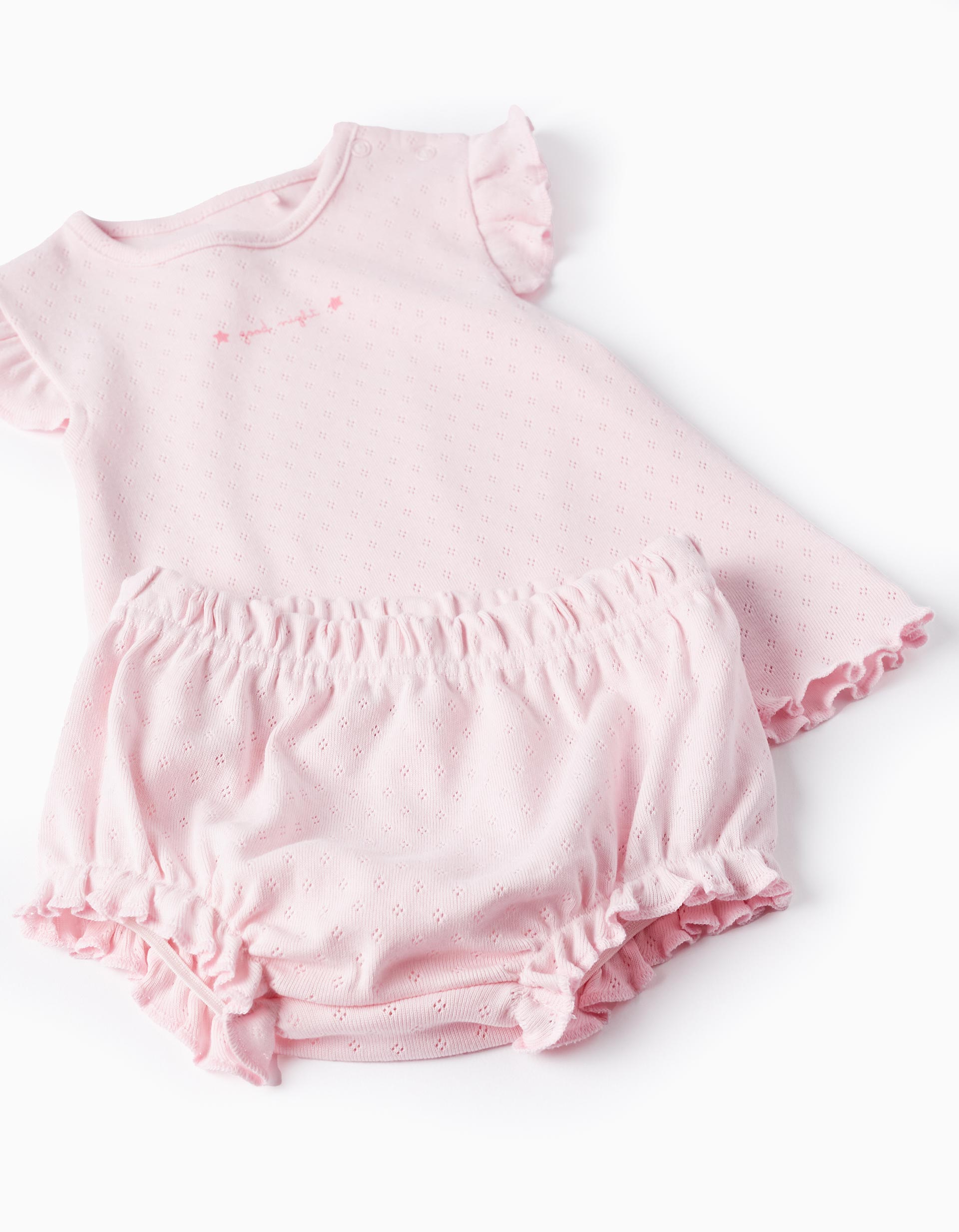 Pijama de Algodón Picotado para Bebé Niña 'Good Night', Rosa