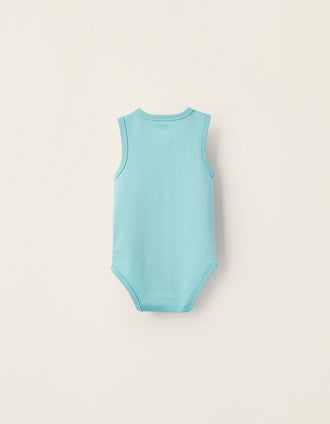 Pack of 2 Sleeveless Cotton Bodysuits for Baby Boys, Aqua Green