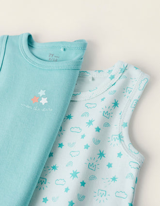 Pack of 2 Sleeveless Cotton Bodysuits for Baby Boys, Aqua Green