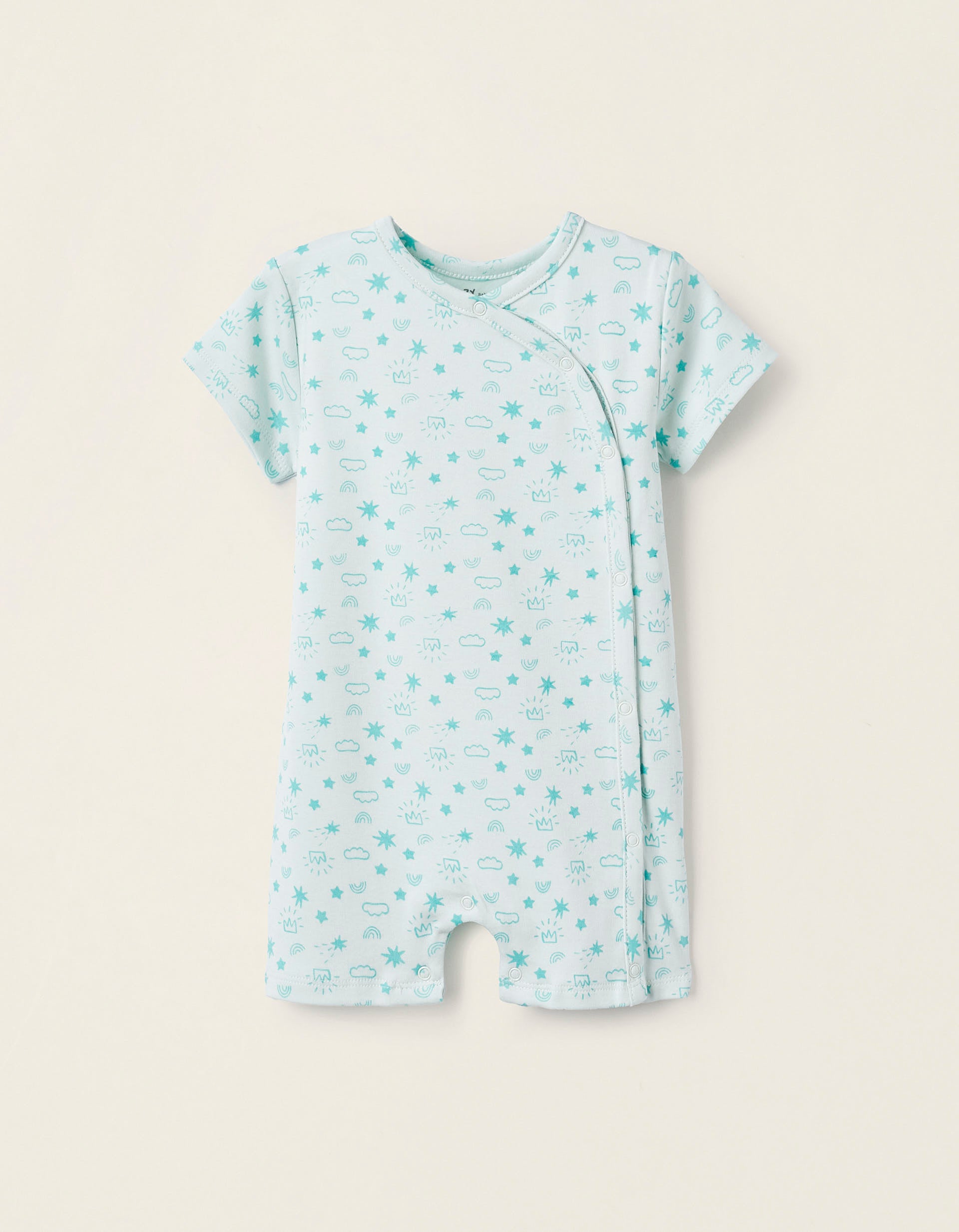 Pyjama Combi-Short Imprimé en Coton pour Bébé Garçon, Vert D'Eau