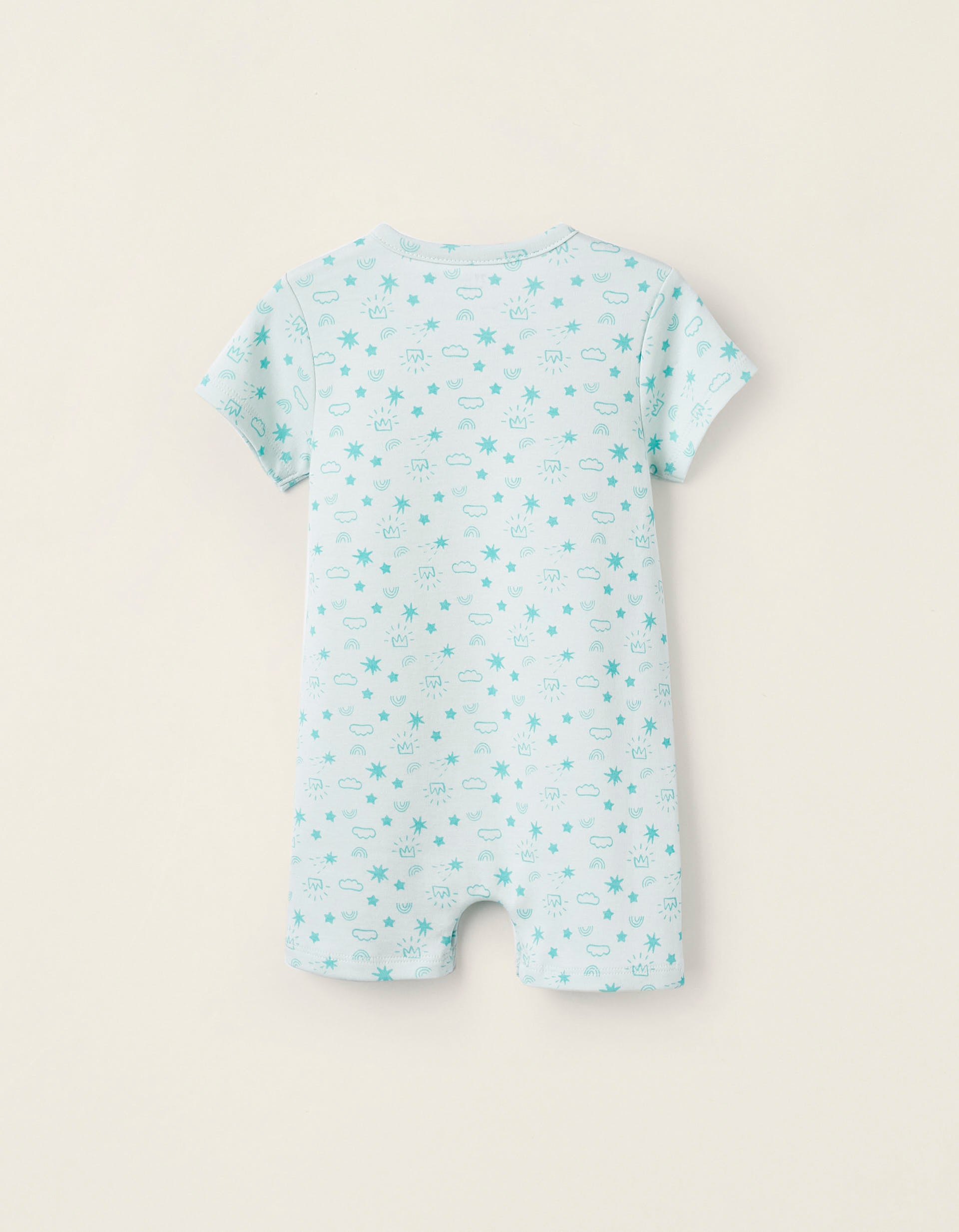 Pyjama Combi-Short Imprimé en Coton pour Bébé Garçon, Vert D'Eau