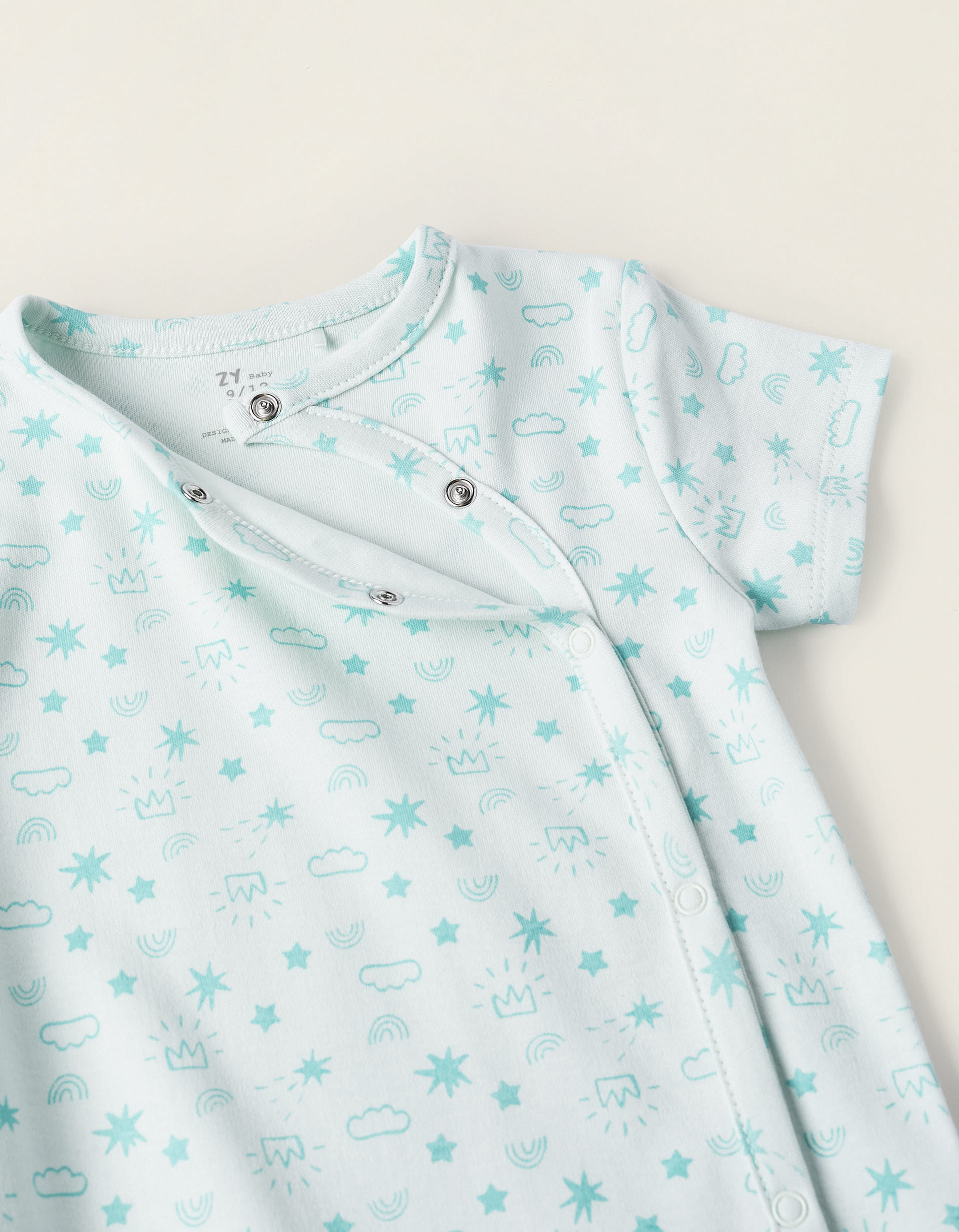 Pyjama Combi-Short Imprimé en Coton pour Bébé Garçon, Vert D'Eau