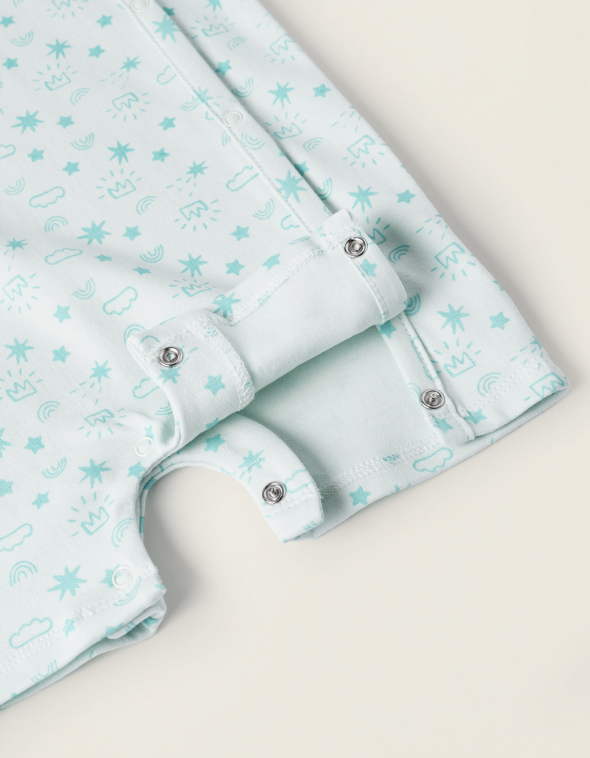 Pyjama Combi-Short Imprimé en Coton pour Bébé Garçon, Vert D'Eau