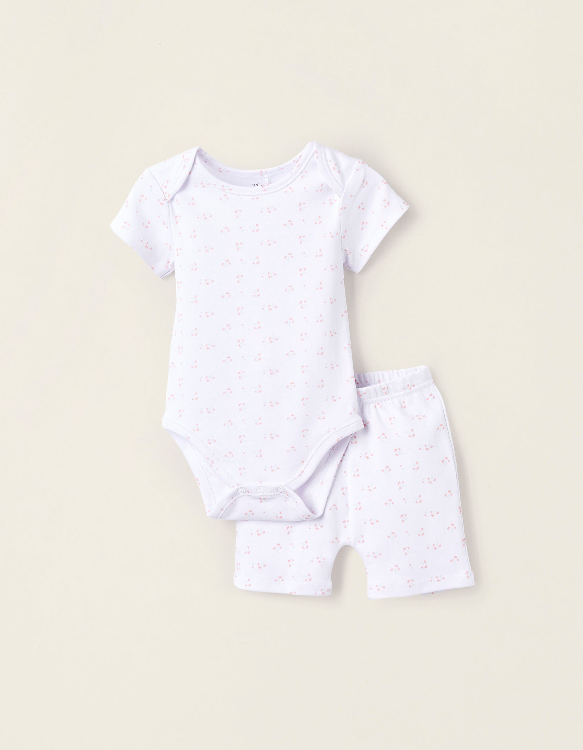 Body + Short en Algodón para Bebé Niña 'Flores', Blanco