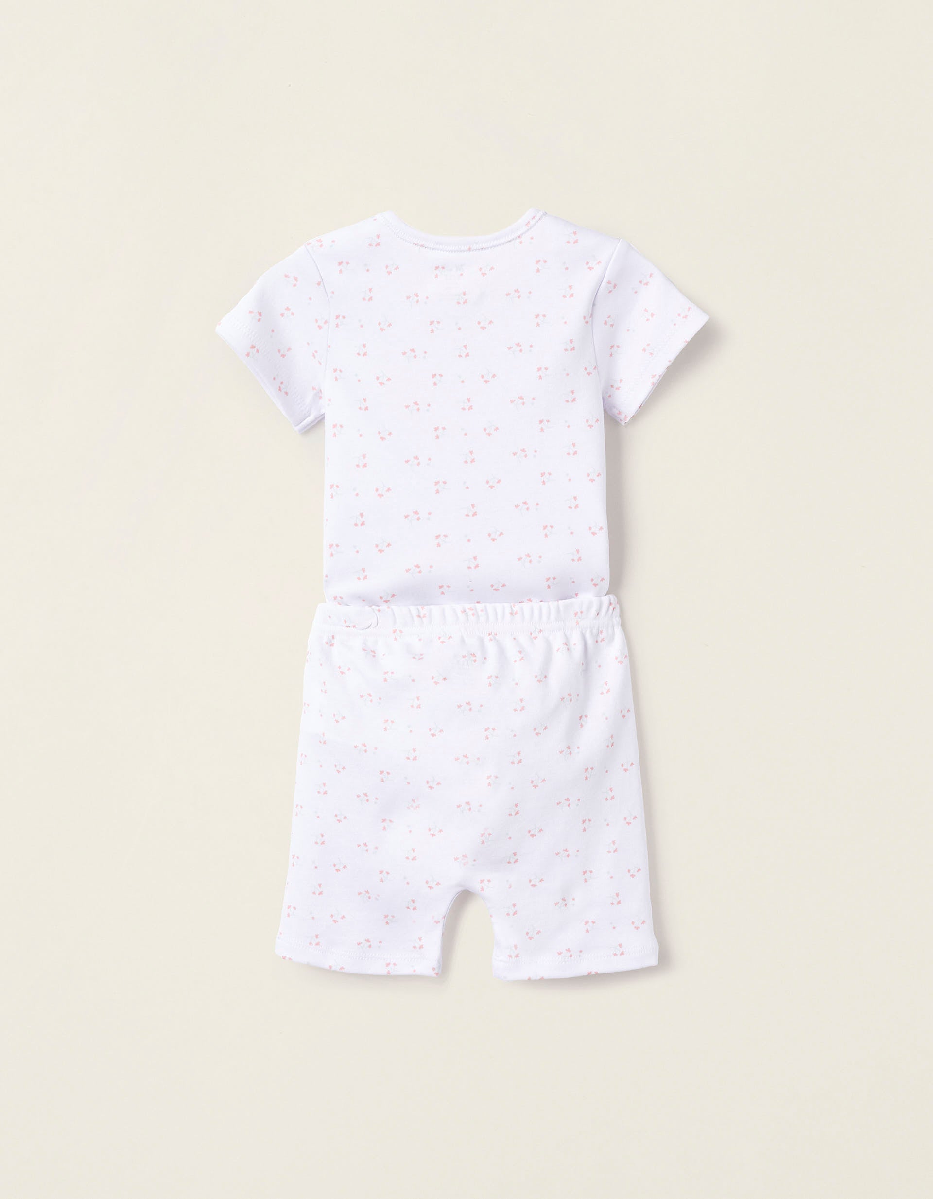 Body + Short en Algodón para Bebé Niña 'Flores', Blanco