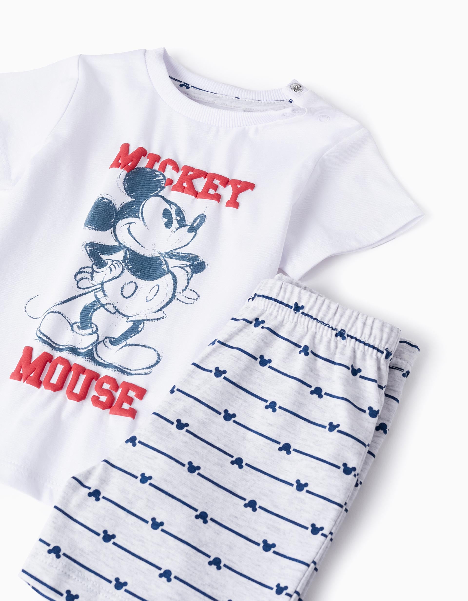 Pyjama En Coton Pour Bébé Garçon 'Mickey', Blanc/Gris