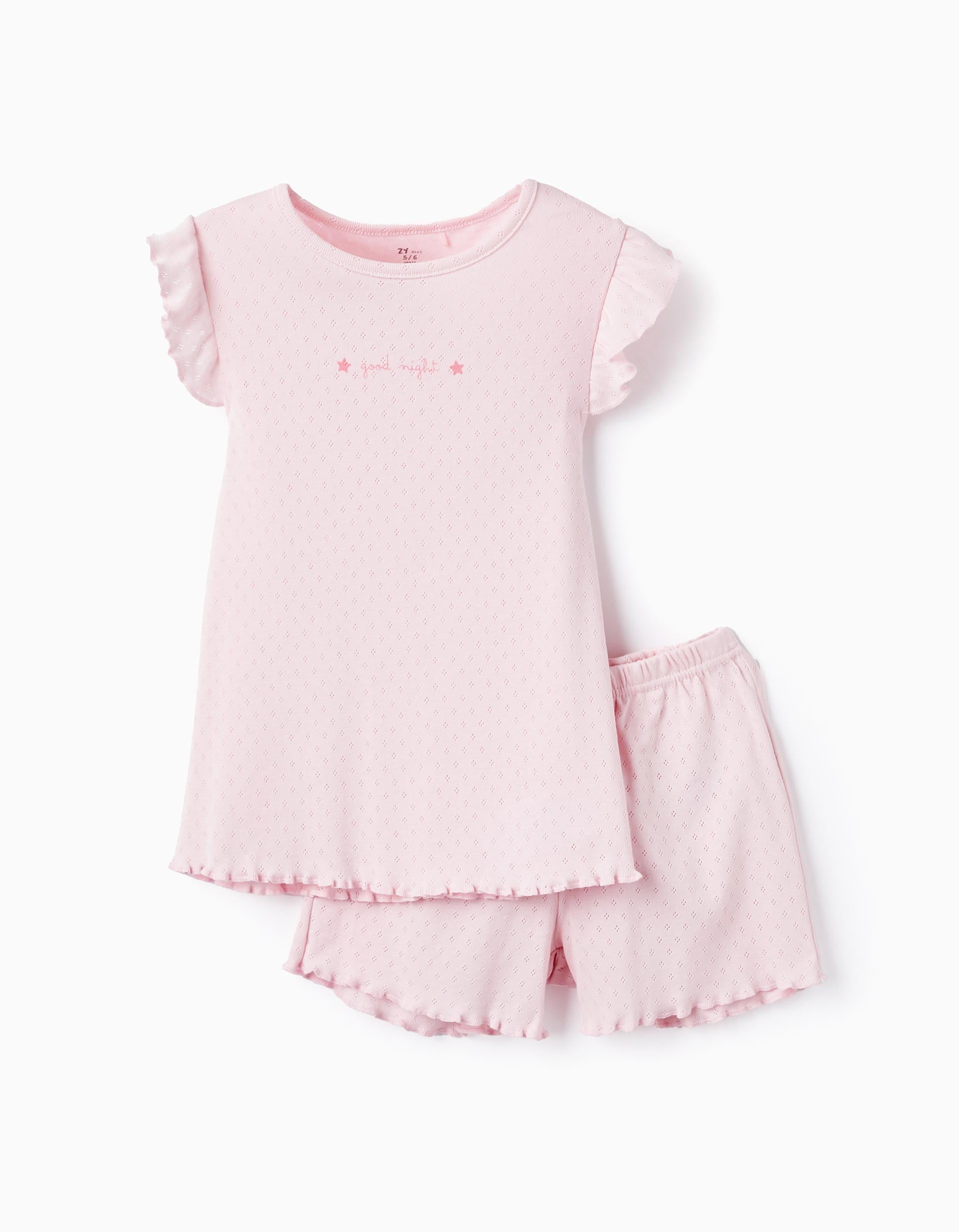 Pijama de Algodão Picotado para Menina 'Good Night', Rosa