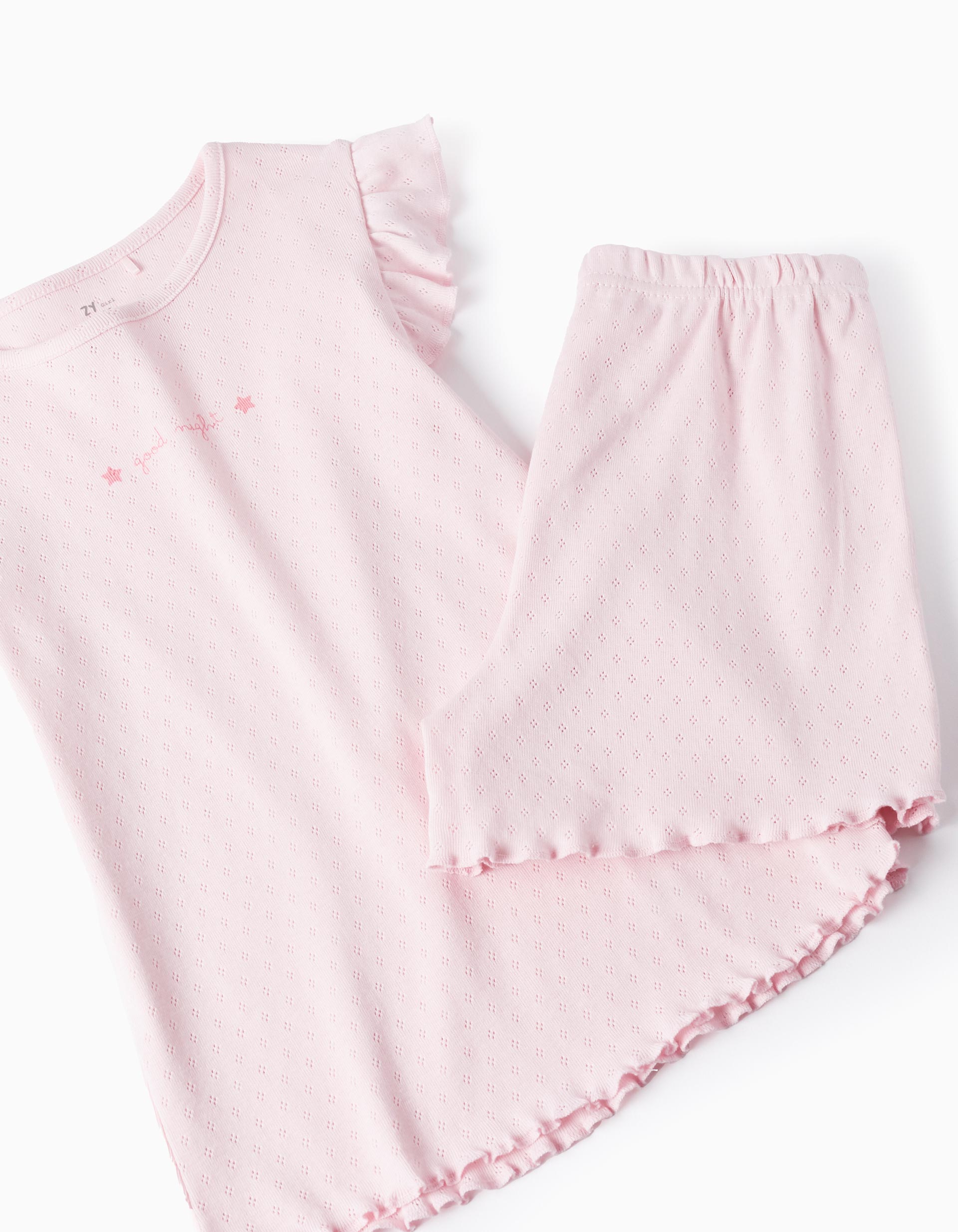 Pijama de Algodão Picotado para Menina 'Good Night', Rosa