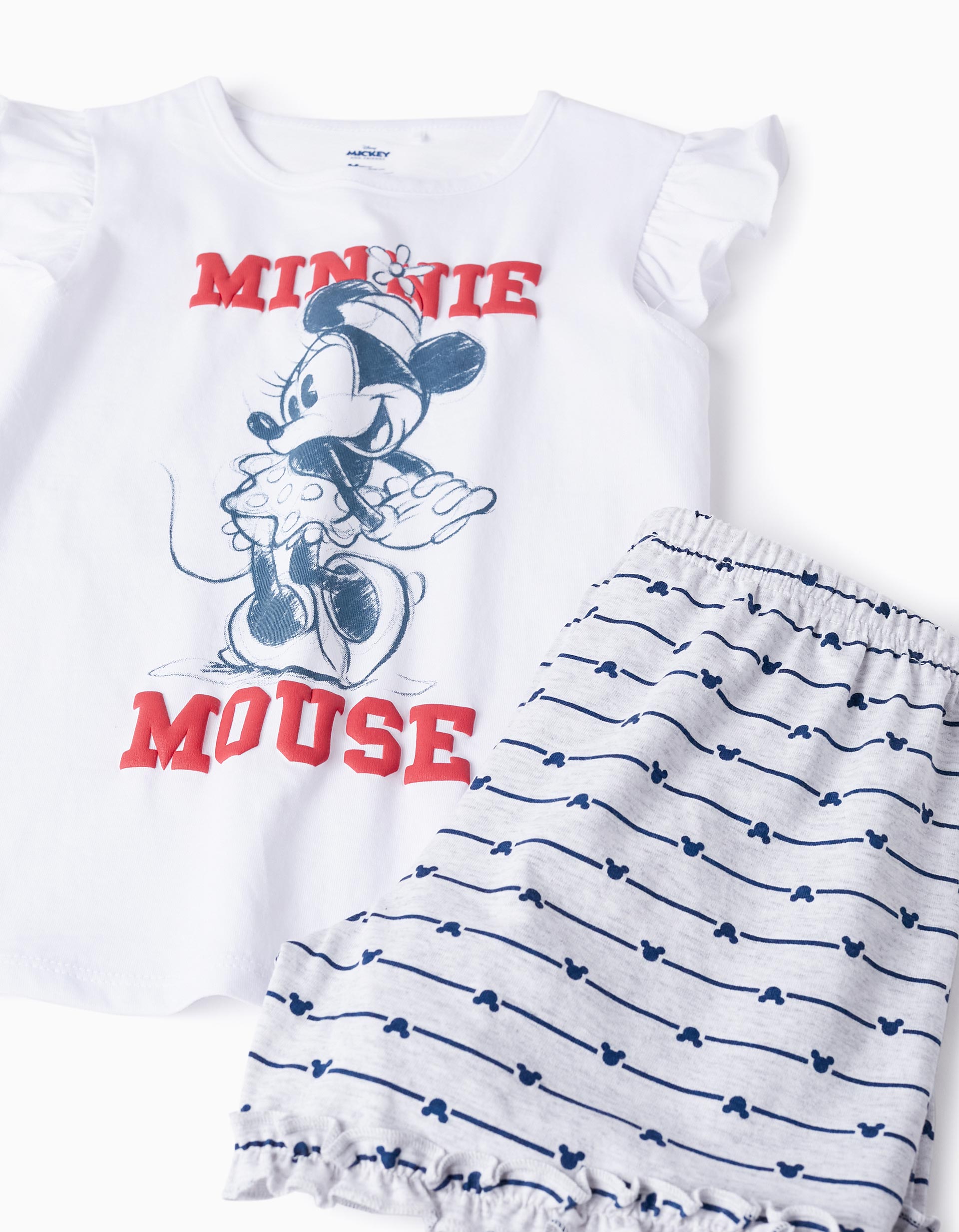 Pijama de Algodão para Menina 'Minnie', Branco/Cinza