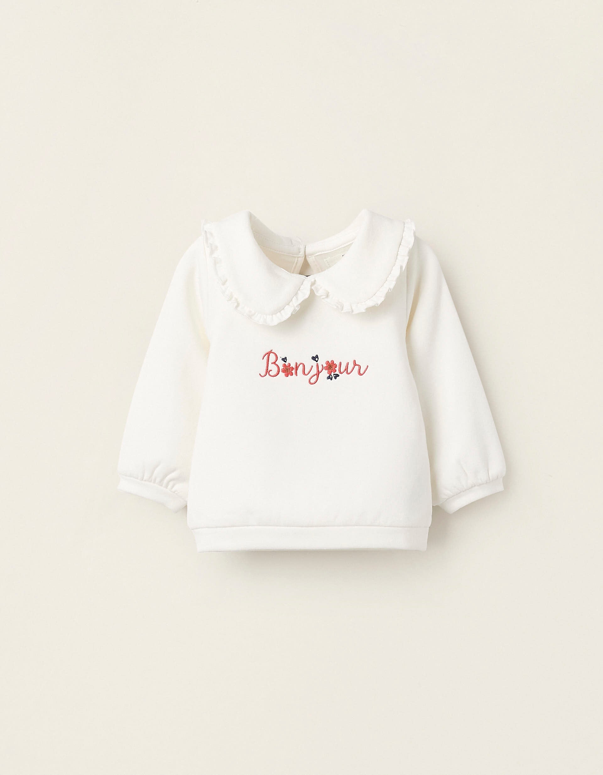 Sweat Cardada com Gola Claudine para Bebé Menina, Branco