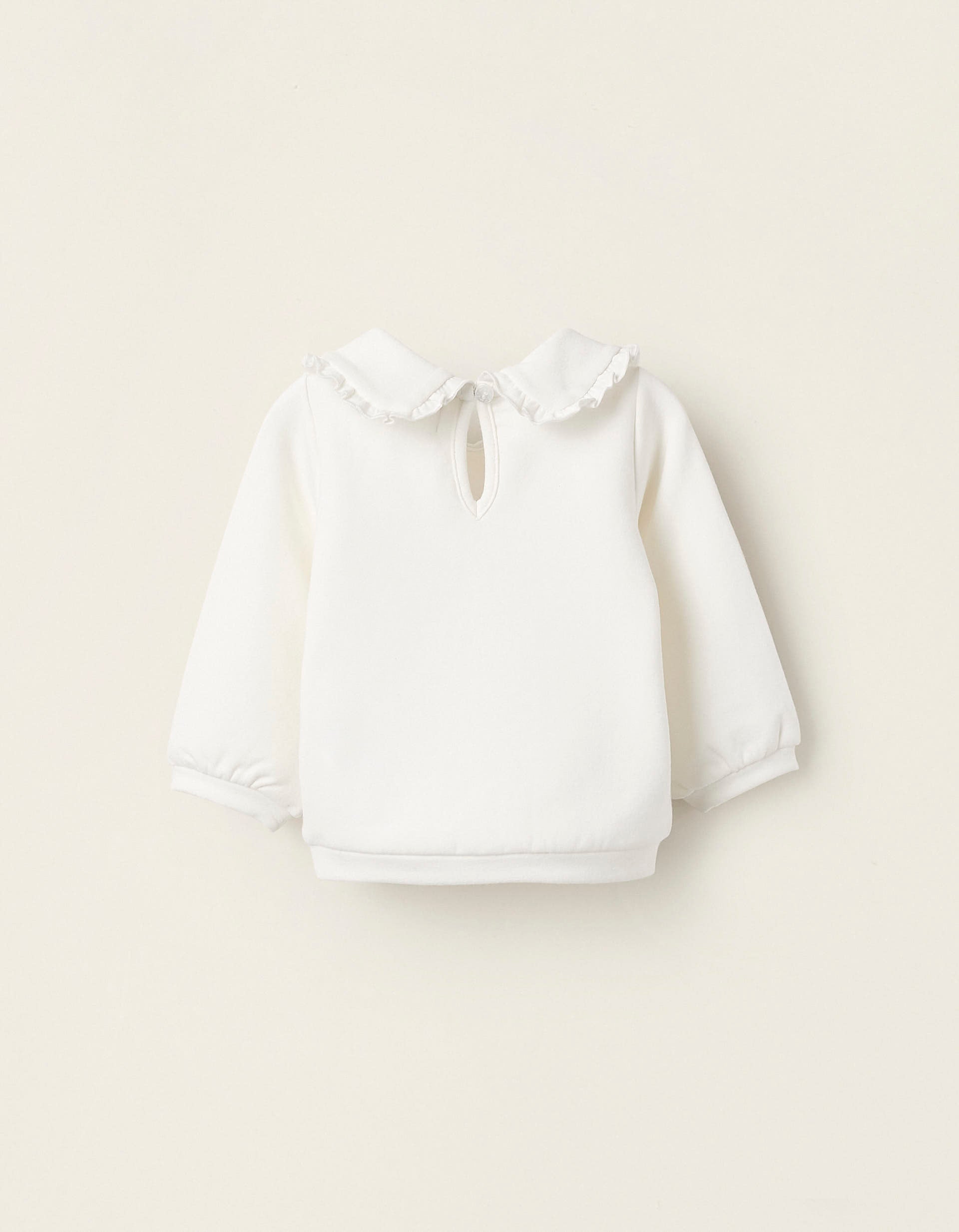 Sweat Cardada com Gola Claudine para Bebé Menina, Branco