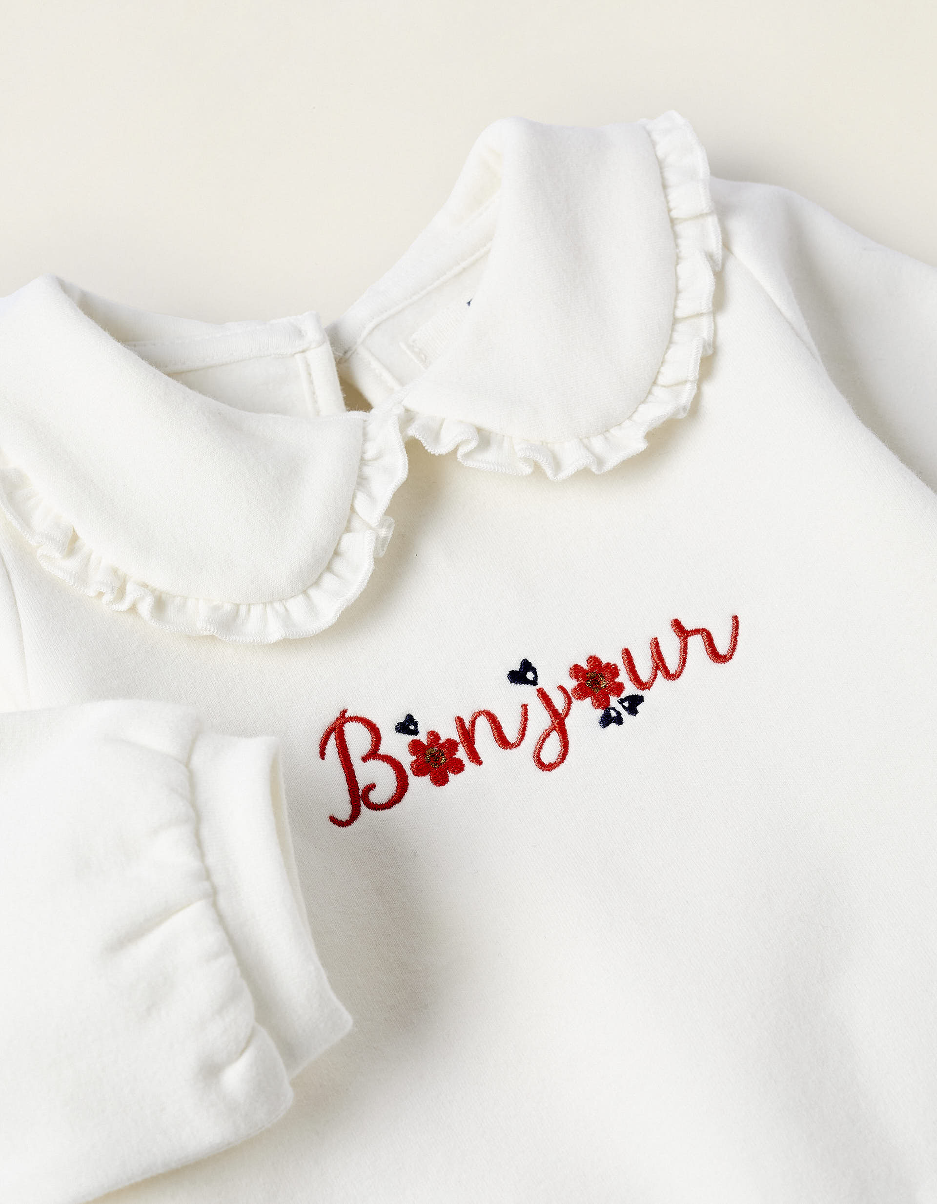 Sweat Gratté avec Col Claudine pour Bébé Fille, Blanc