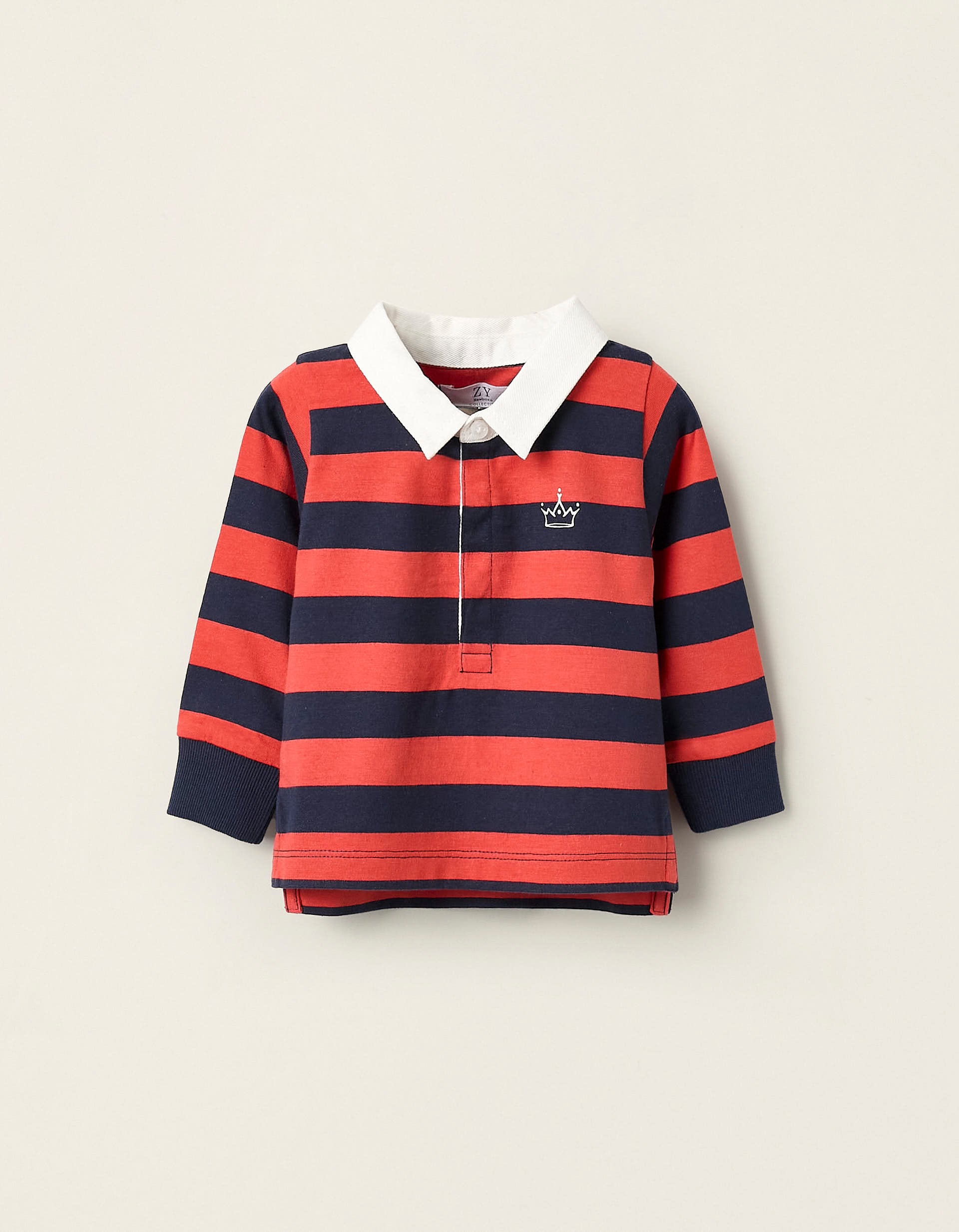 Long Sleeve Striped Polo for Baby Boys, Red/Blue