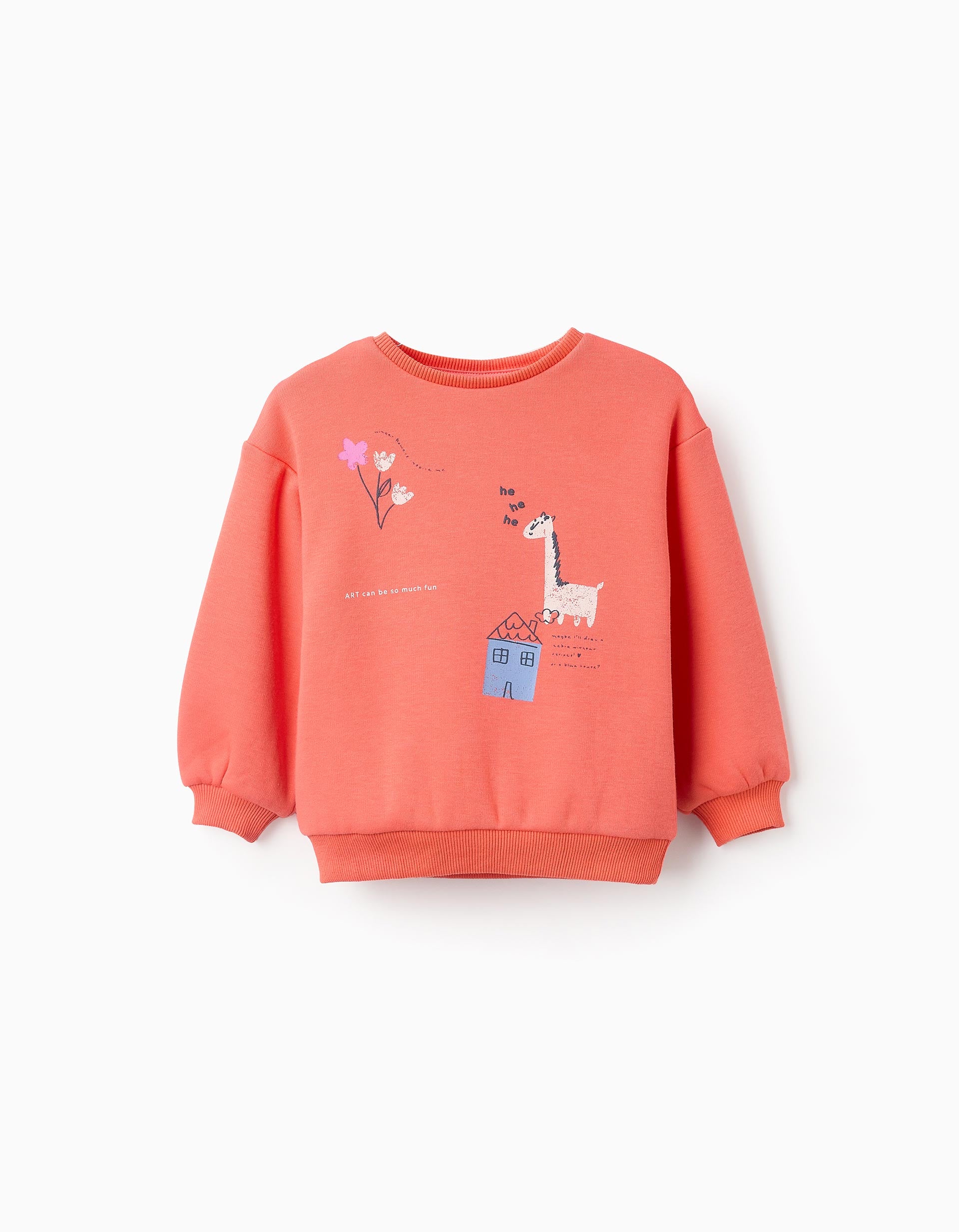 Sweat Cardada para Bebé Menina 'Girafa', Laranja