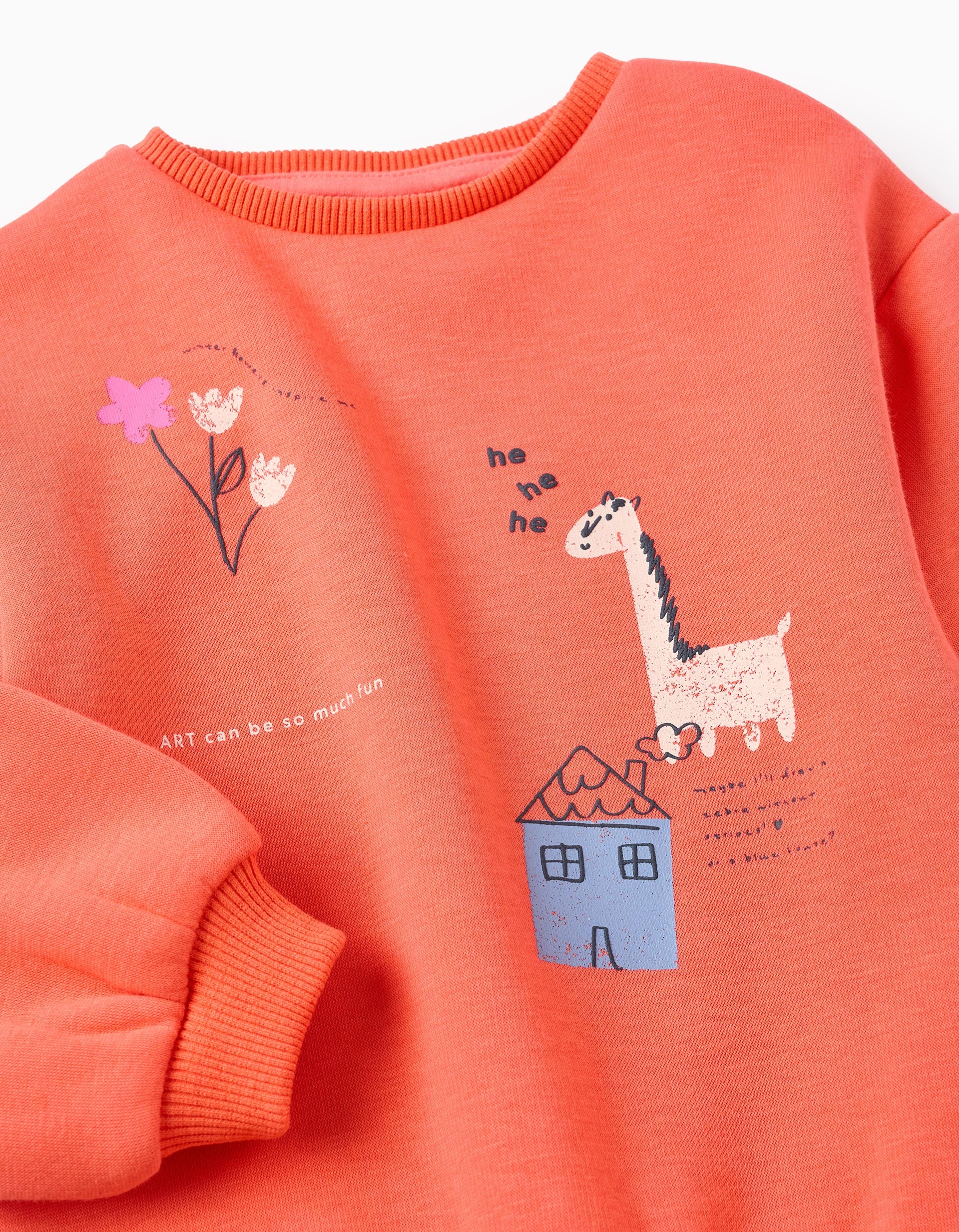 Sweat Cardada para Bebé Menina 'Girafa', Laranja