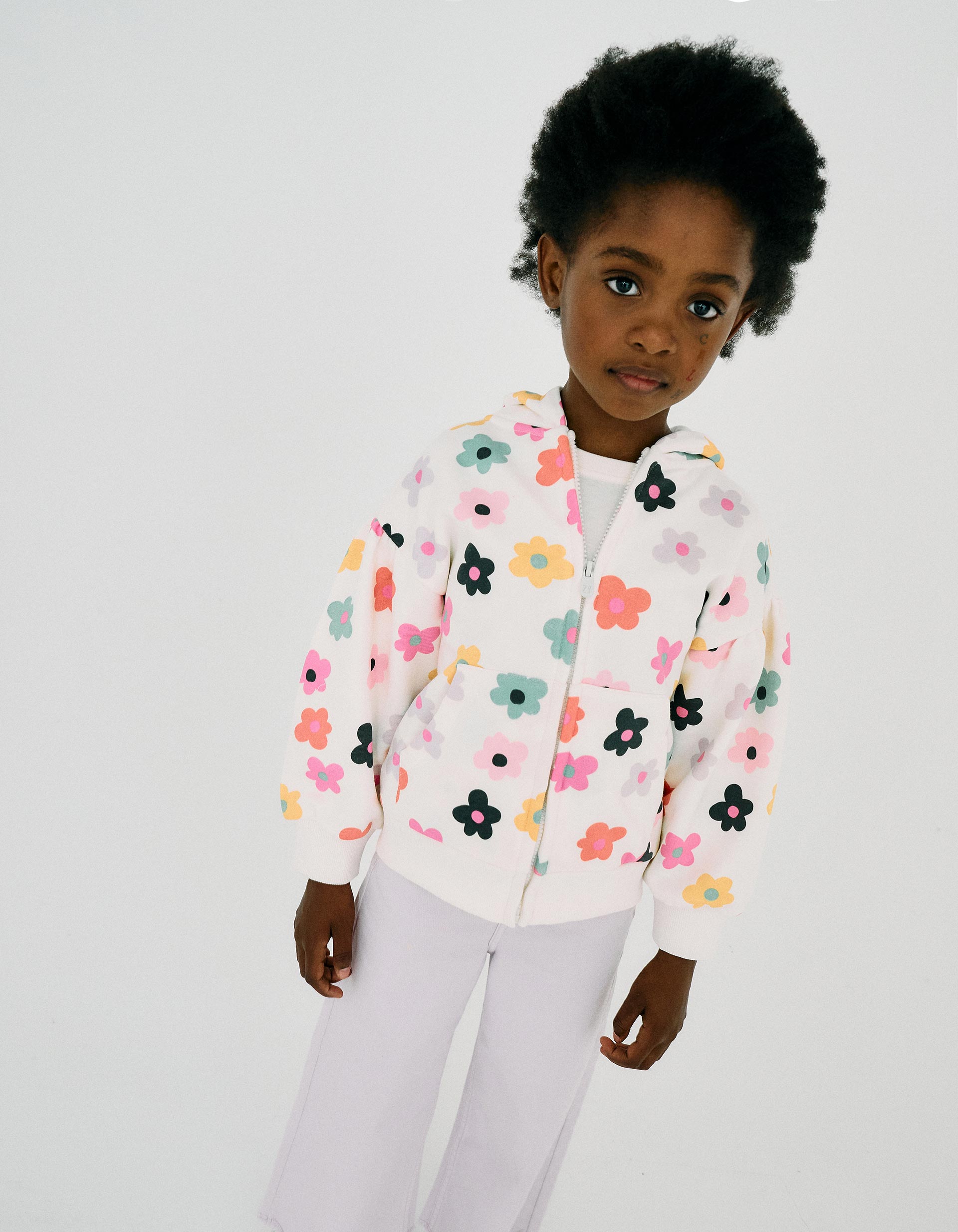 Veste Grattée avec Capuche pour Fille 'Flower Power', Multicolore