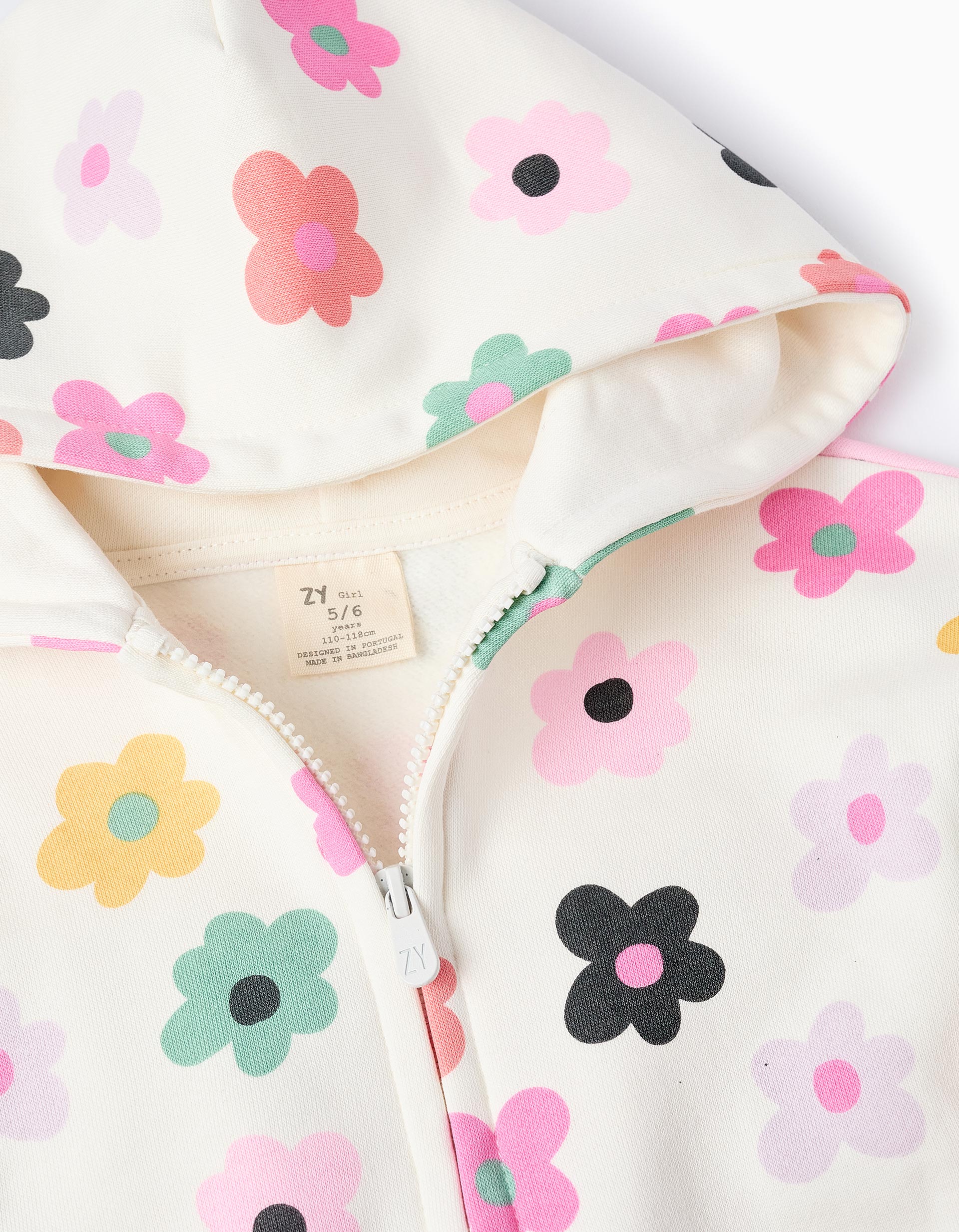 Veste Grattée avec Capuche pour Fille 'Flower Power', Multicolore