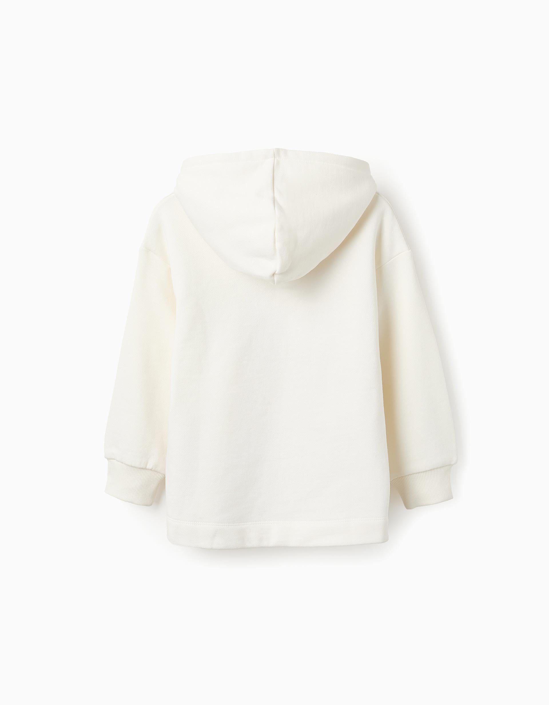 Sweat de Algodão com Capuz para Menina 'Flores', Branco