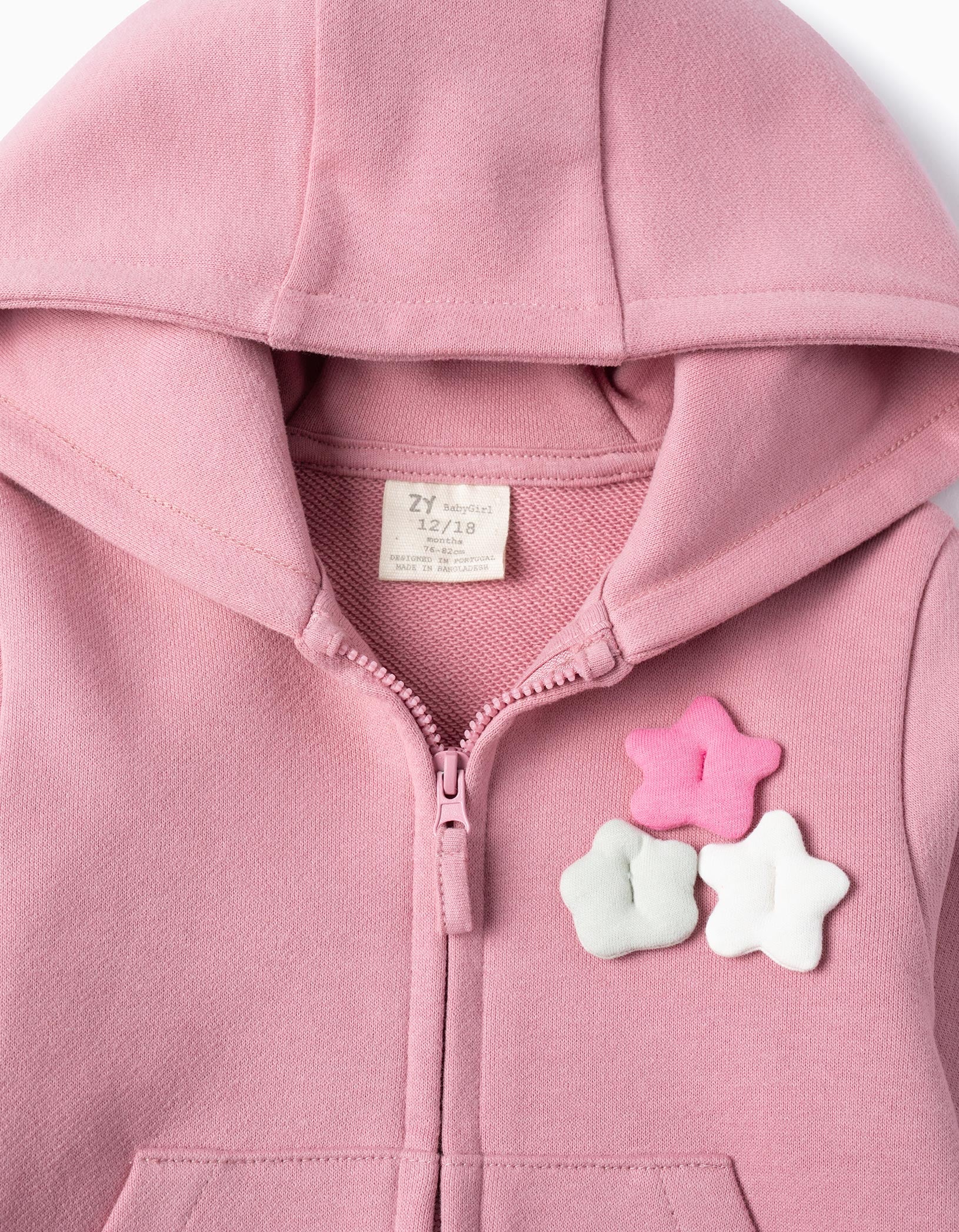 Hooded Jacket with Flowers for Baby Girls, Pink