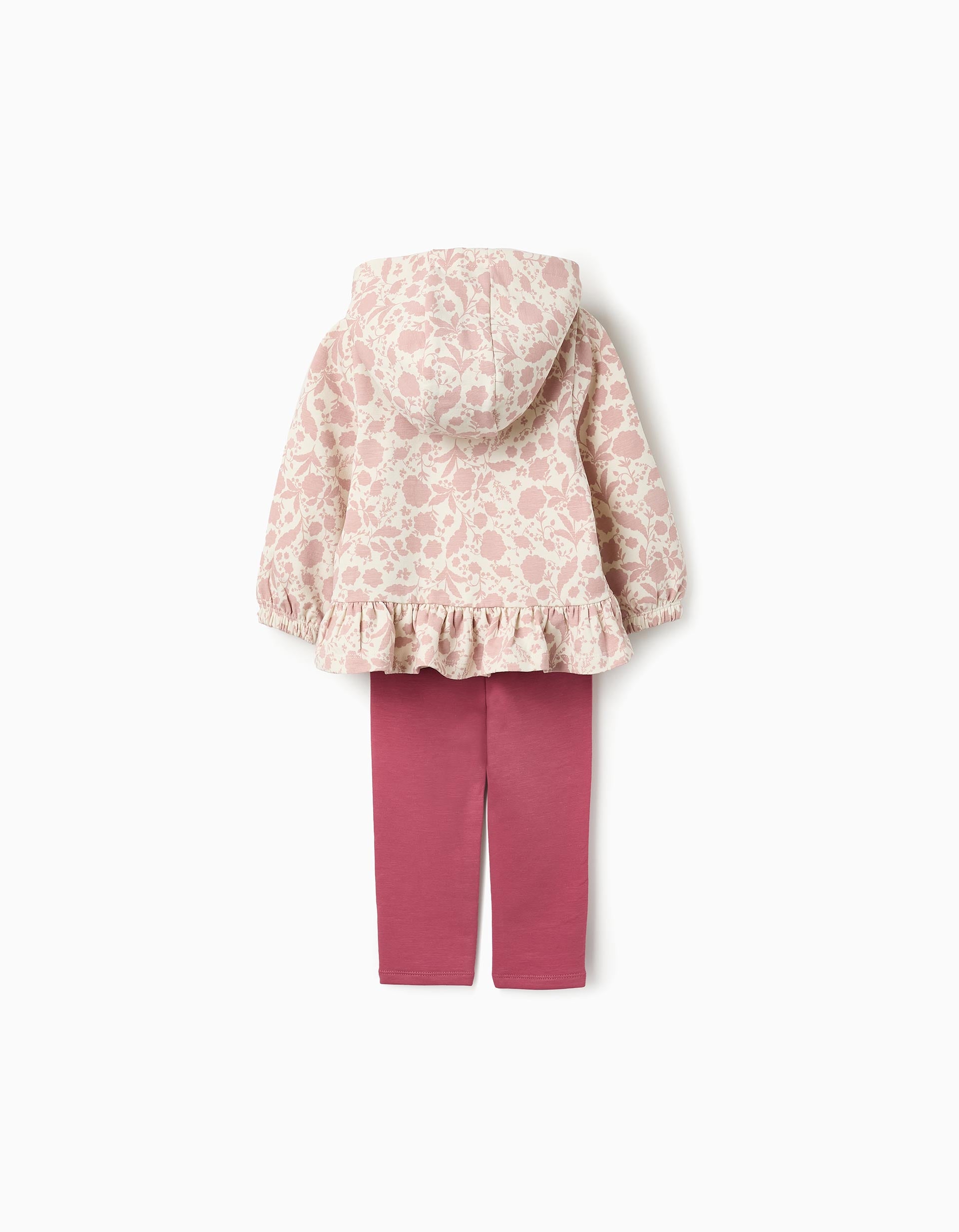 Floral Jacket + Trousers + Hairband for Baby Girls, White/Pink