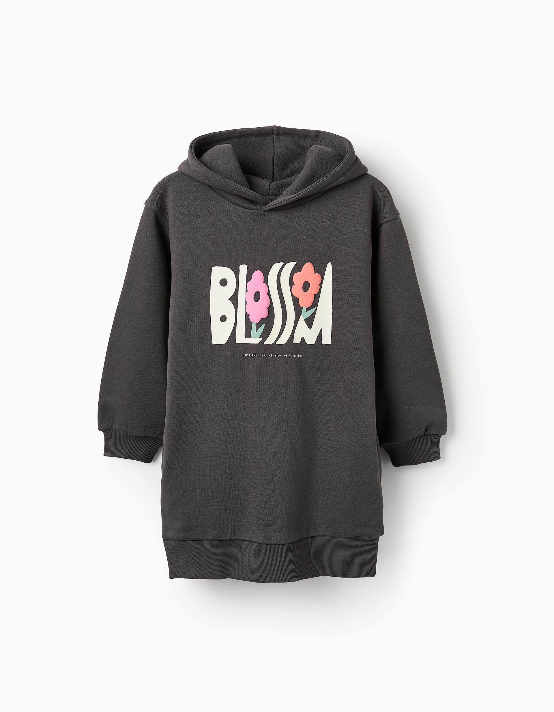 Hooded Sweatshirt Dress for Girls 'Blossom', Dark Grey