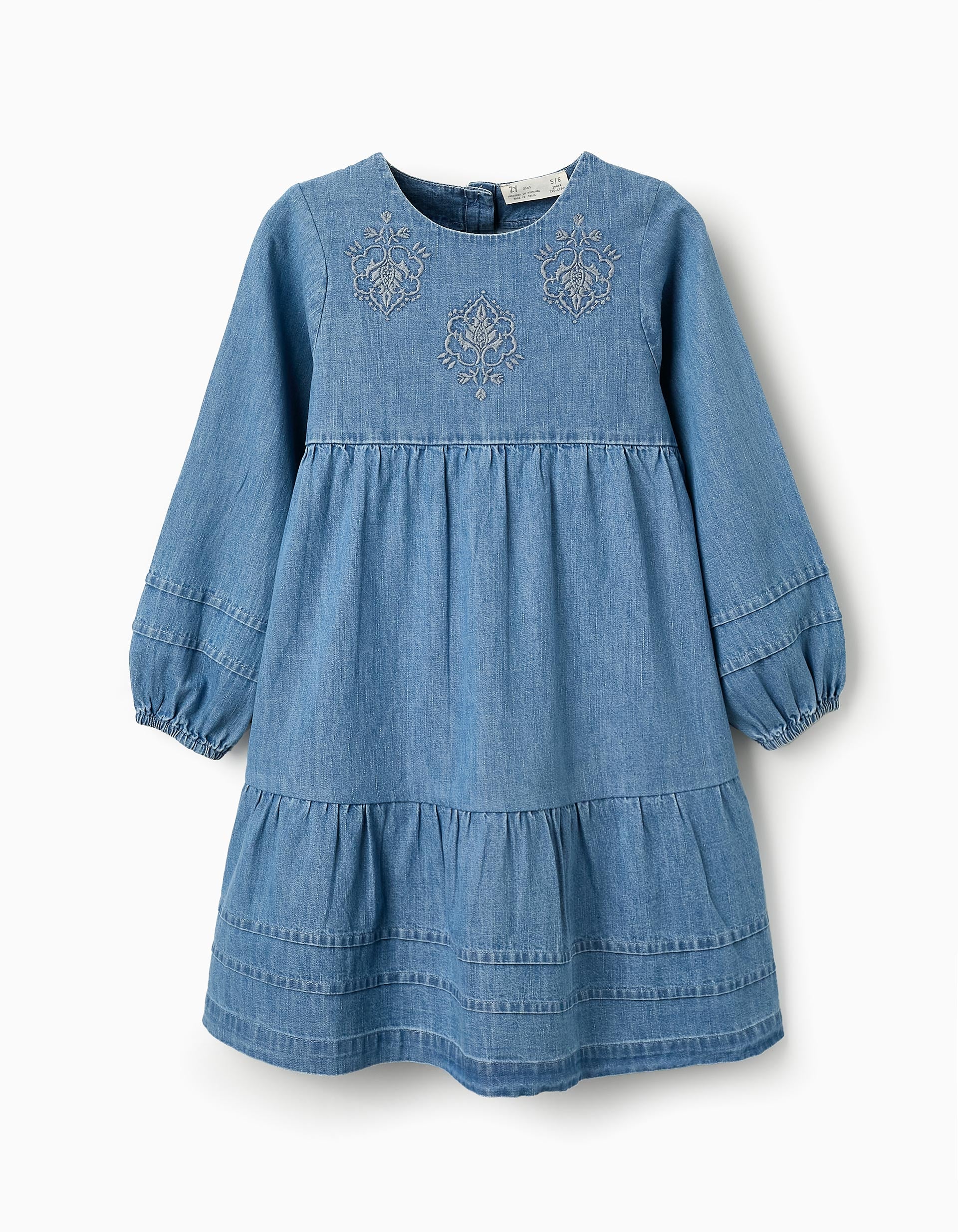 Robe en Denim avec Broderies pour Fille, Bleu