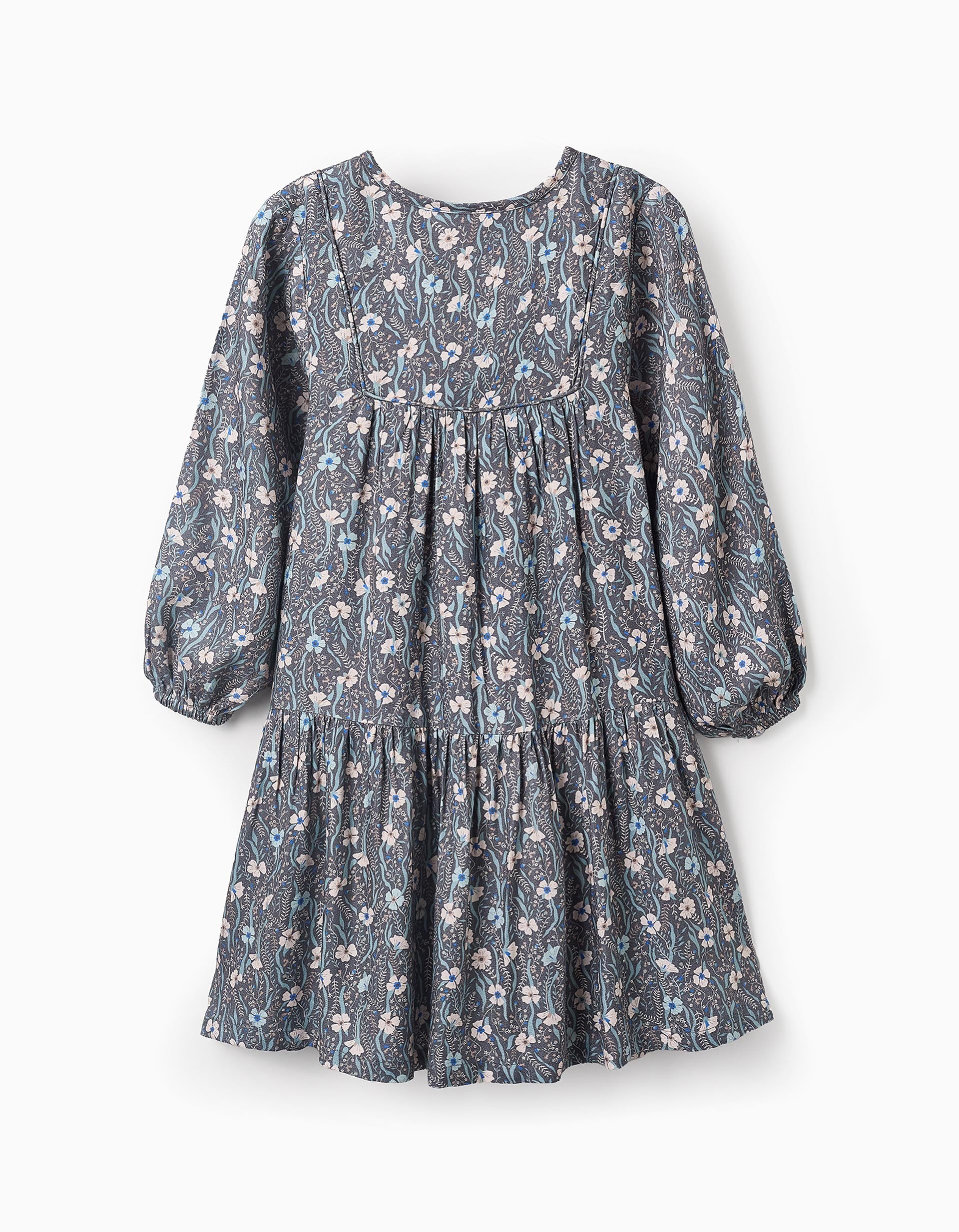 Vestido Floral com Forro de Algodão para Menina, Azul