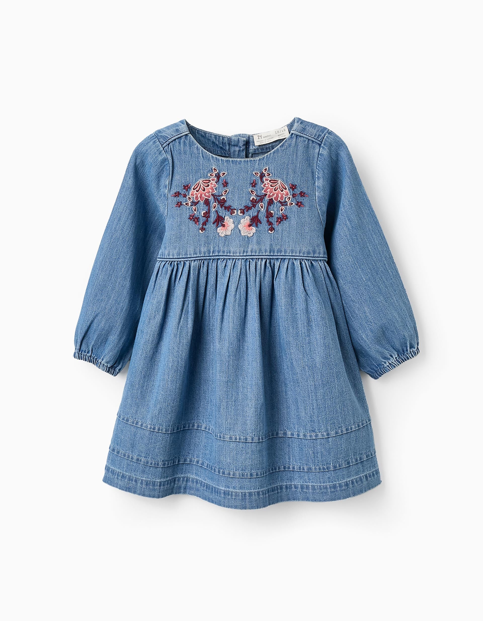 Denim Dress with Embroidery for Baby Girls, Blue