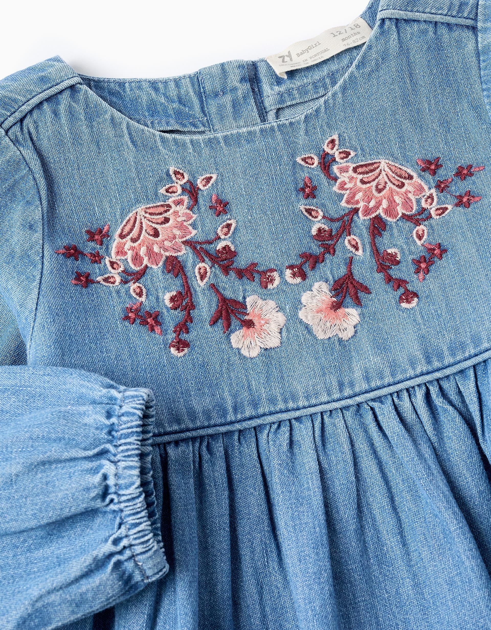 Denim Dress with Embroidery for Baby Girls, Blue