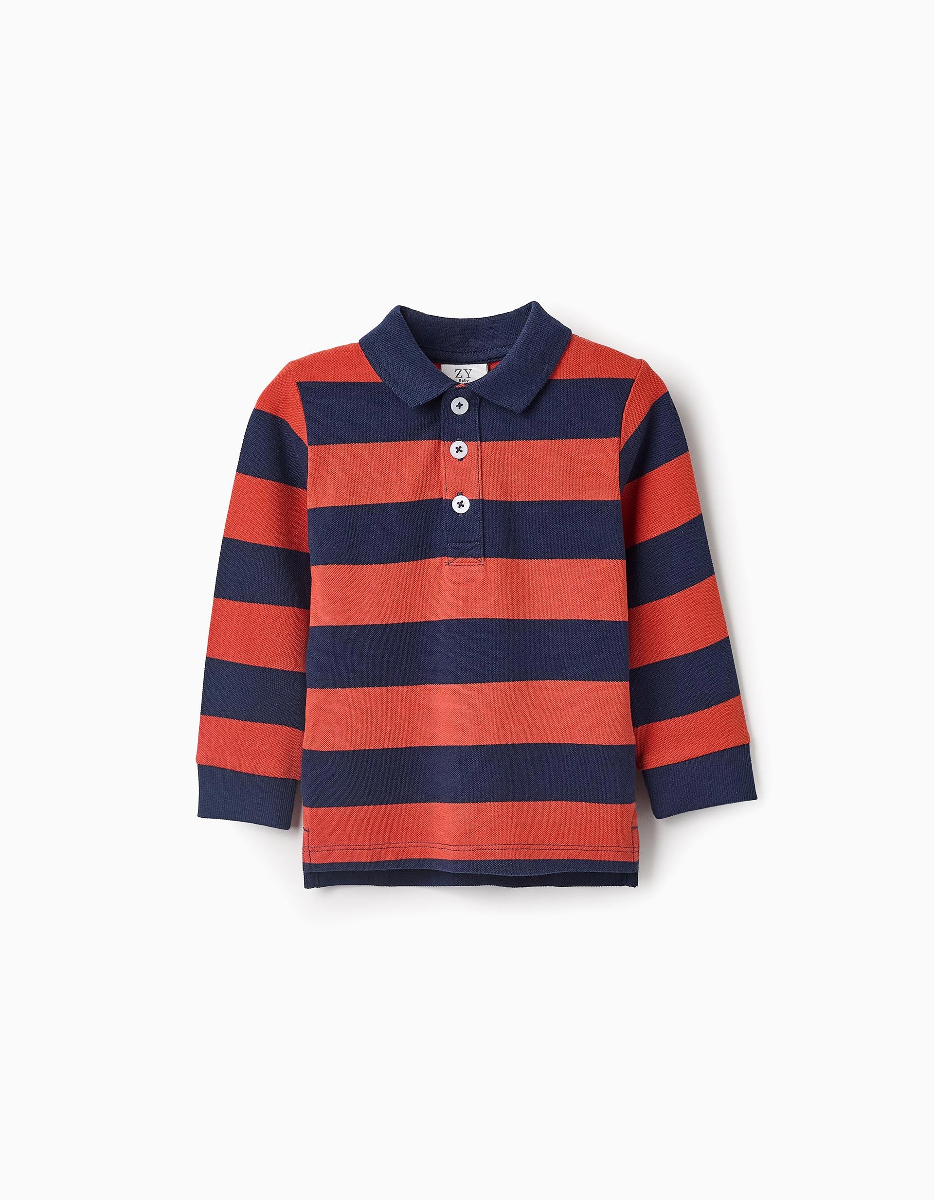 Polo de Algodón a Rayas para Bebé Niño, Naranja/Azul Oscuro