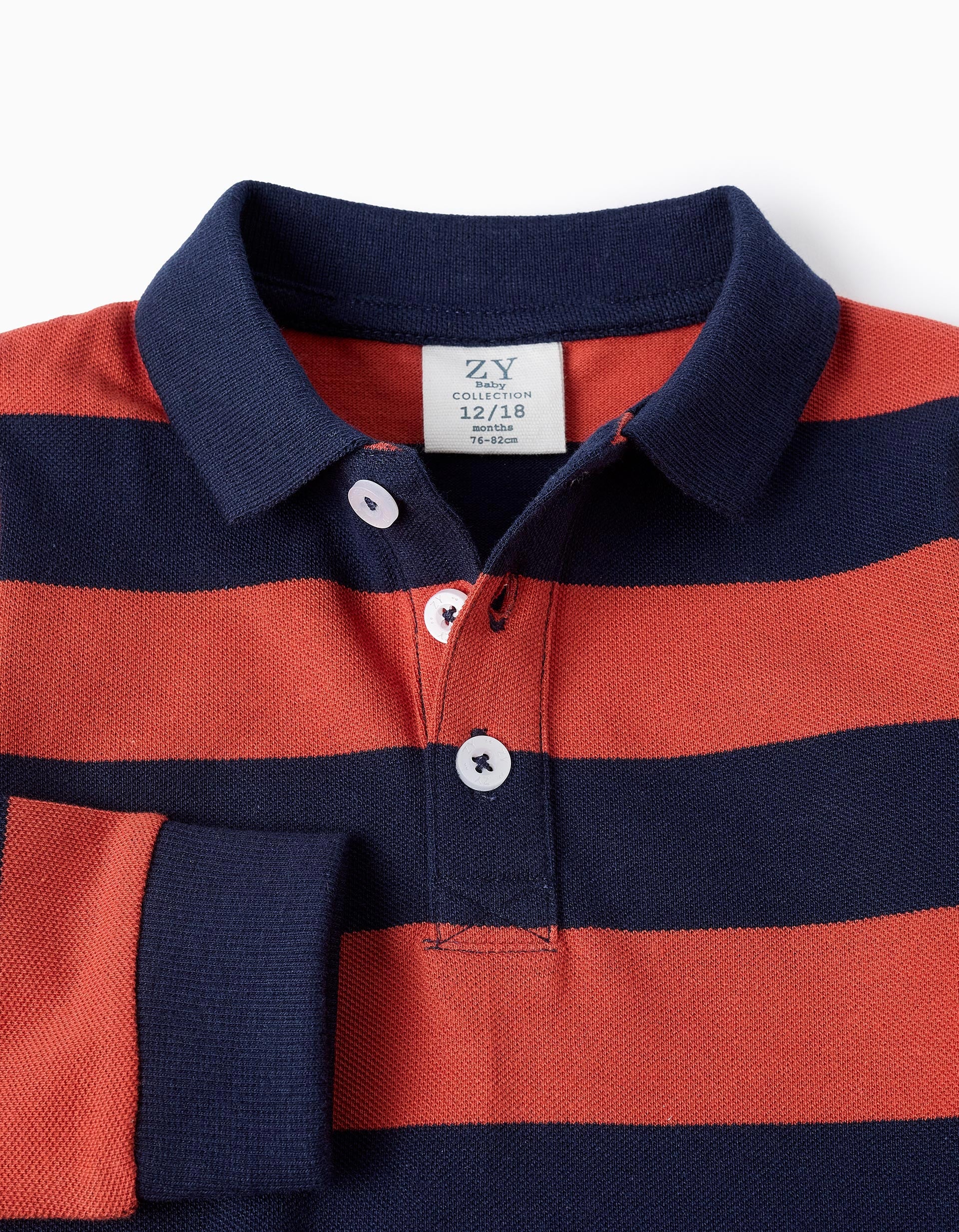 Polo de Algodón a Rayas para Bebé Niño, Naranja/Azul Oscuro