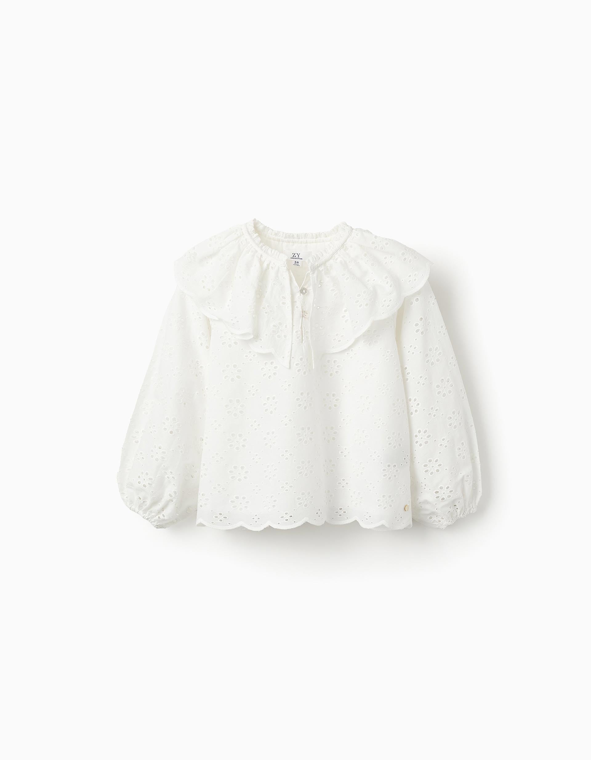 Blusa de Algodón con Bordado Inglés para Niña, Blanco