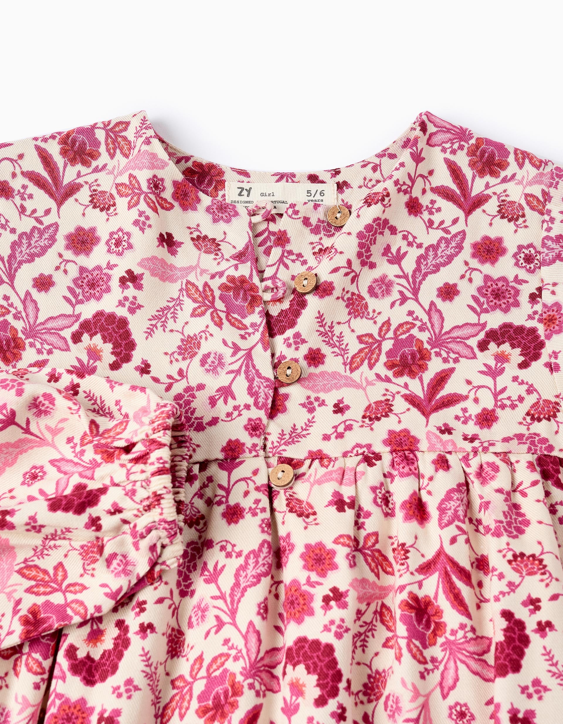 Vestido Floral para Menina, Rosa/Bege