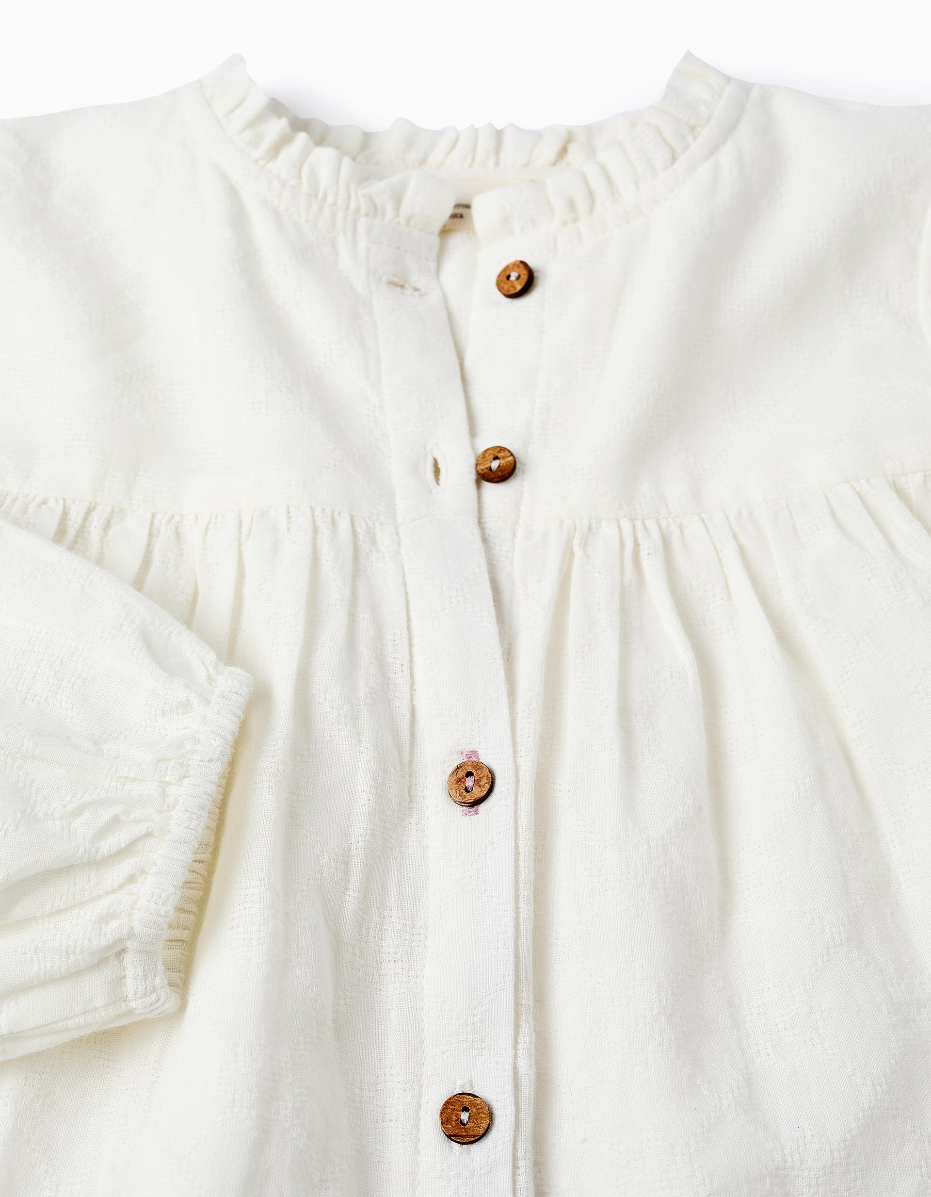 Camisa de Algodão com Folhos para Menina, Branco