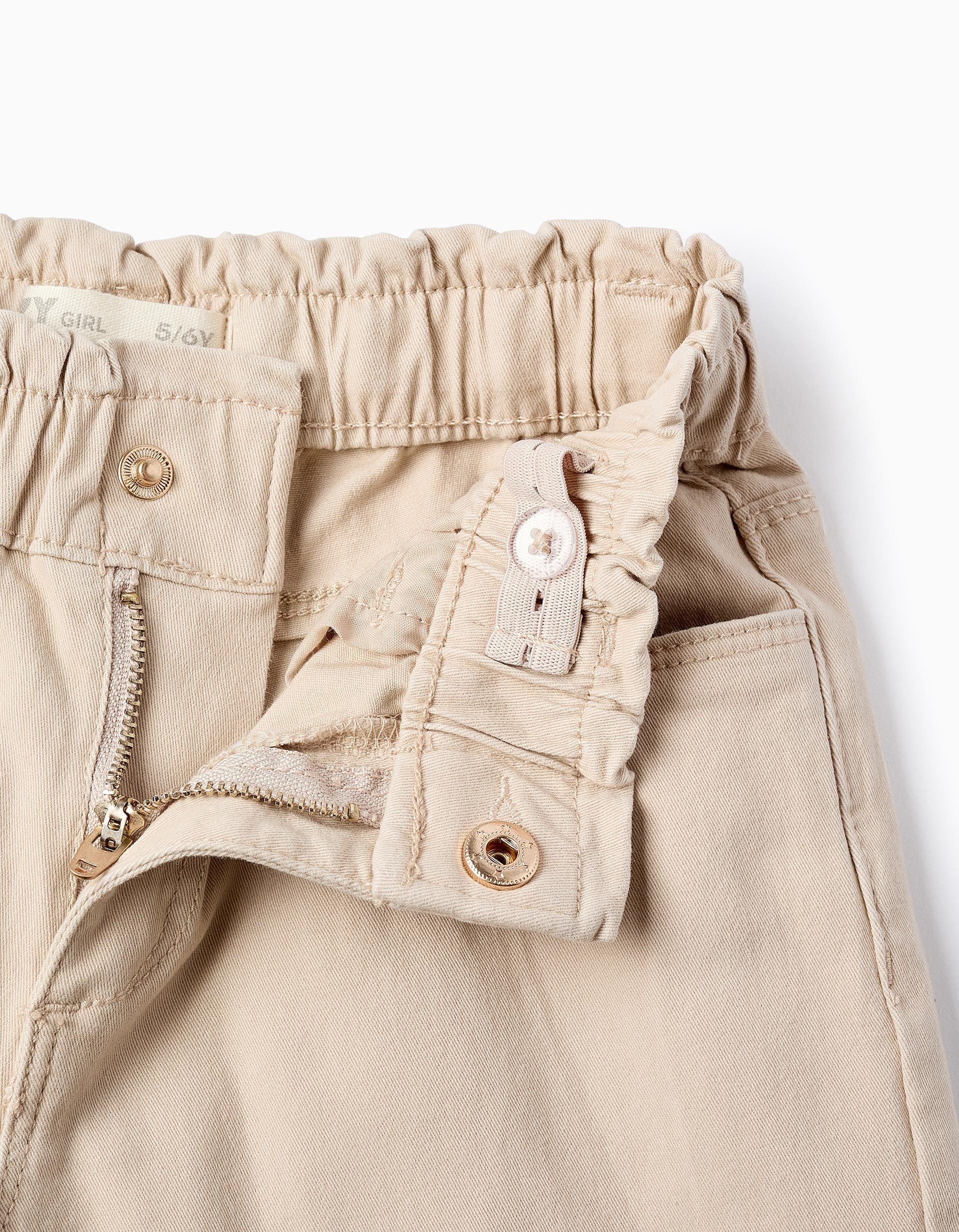 Paperbag Trousers for Girls, Beige