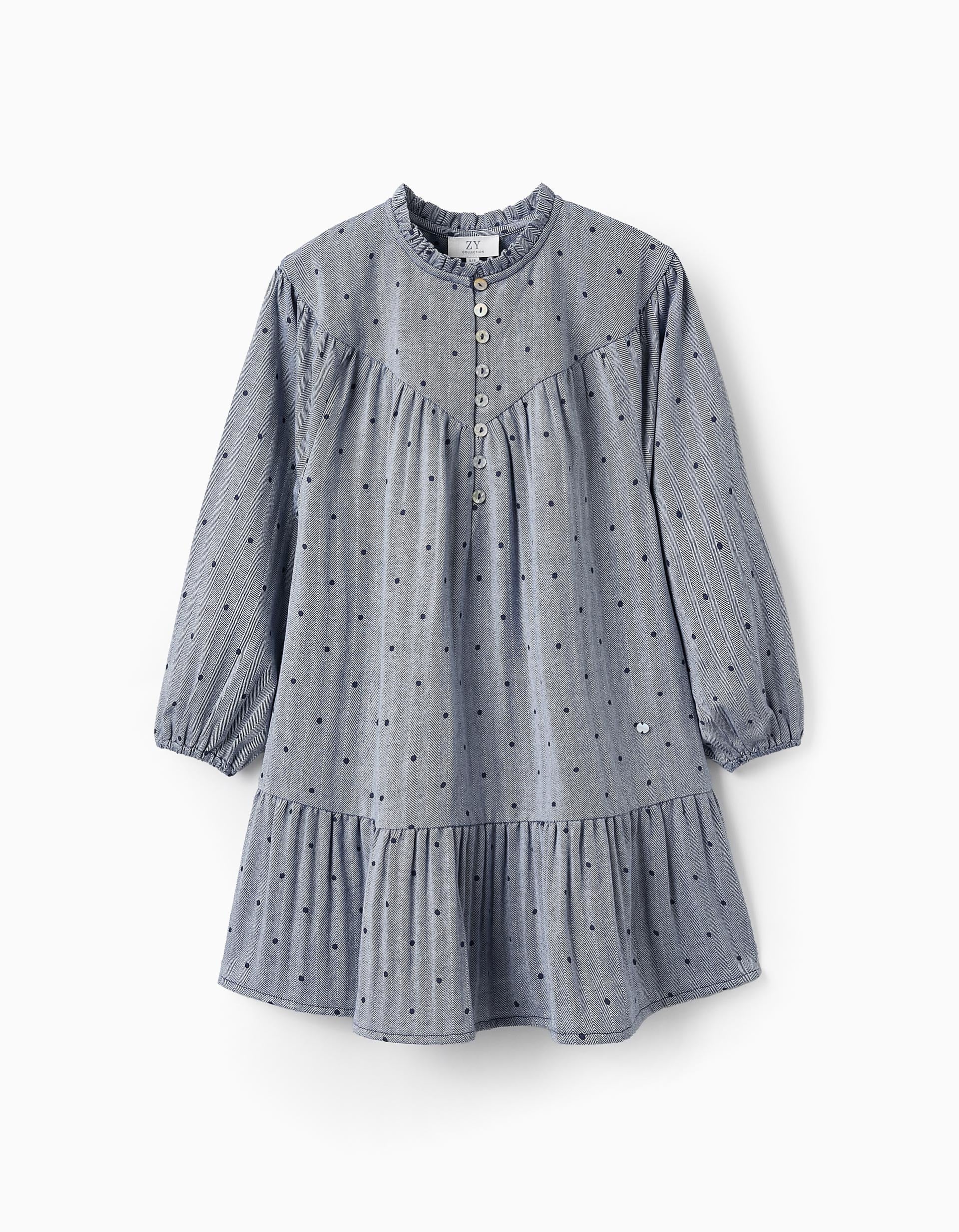 Robe en Coton à Motif pour Fille, Bleu