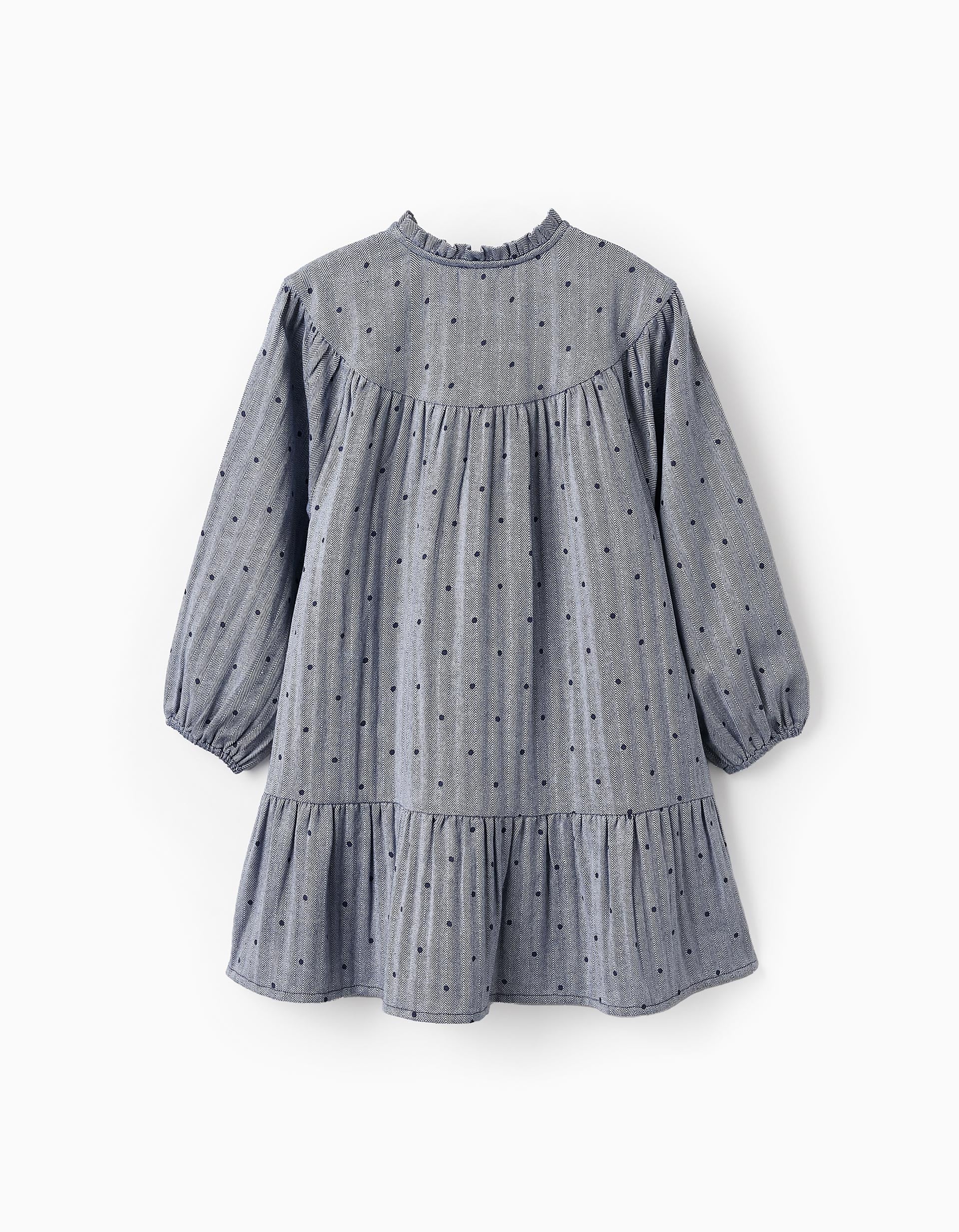 Vestido de Algodão com Padrão para Menina, Azul