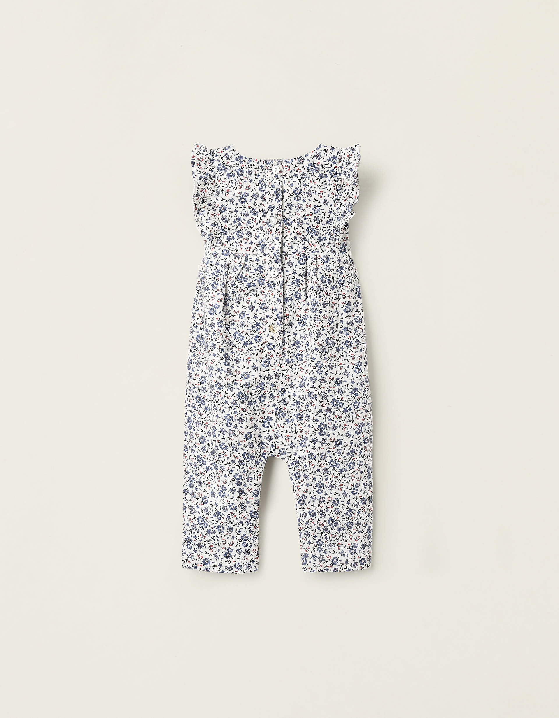 Floral Jumpsuit for Newborn Girls, White/Blue/Red