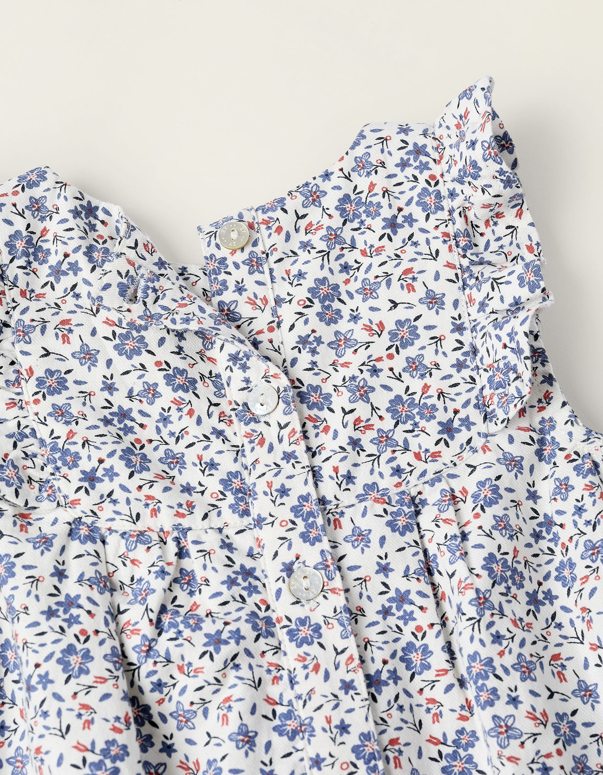 Combi-short Floral pour Nouveau-Né, Blanc/Bleu/Rouge