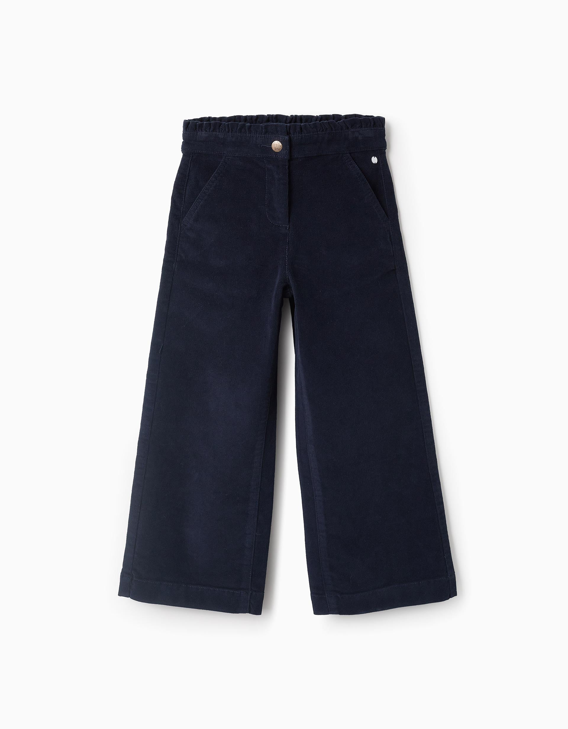 Pantalon en Velours Côtelé pour Fille 'Wide Leg', Bleu Foncé