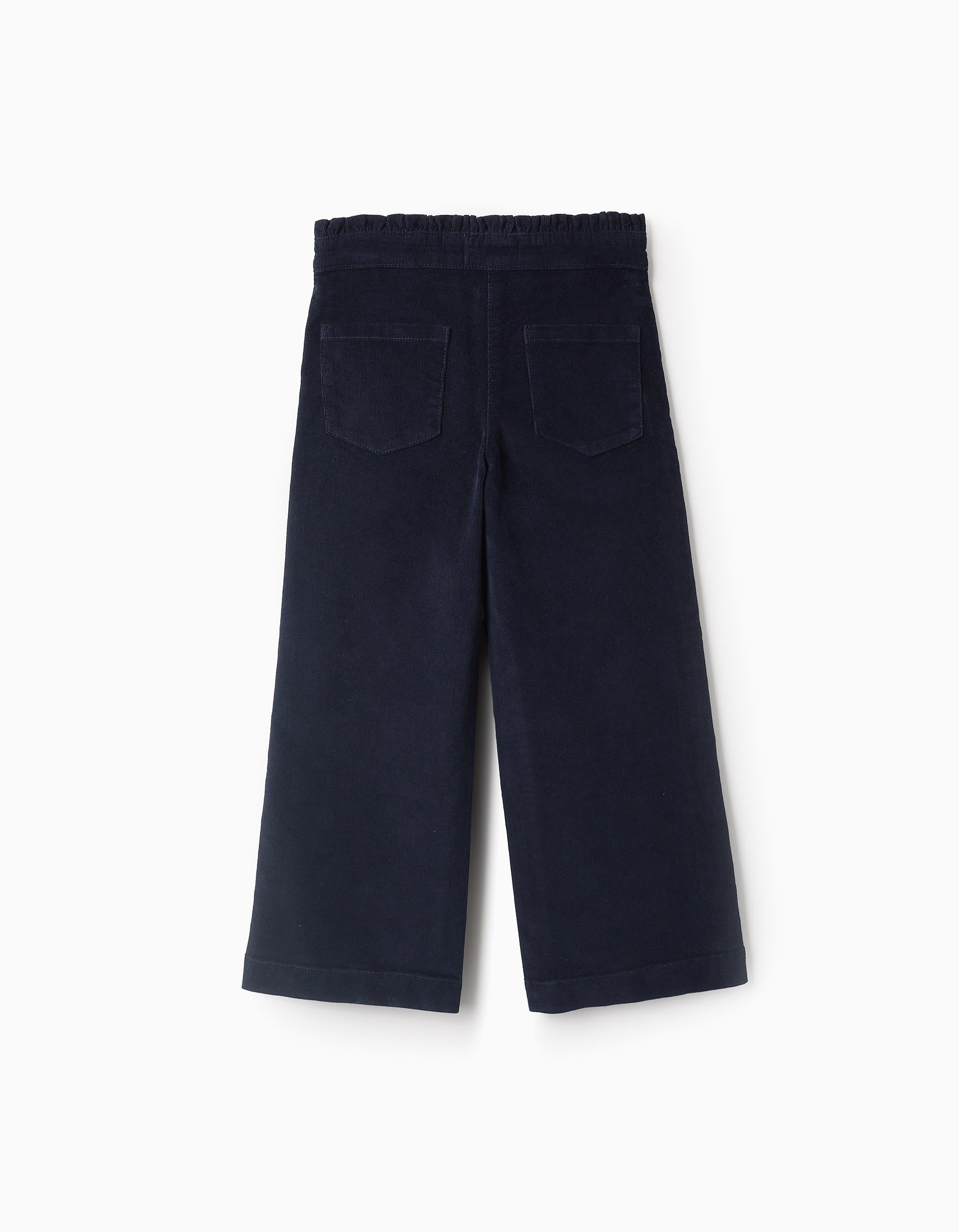 Pantalon en Velours Côtelé pour Fille 'Wide Leg', Bleu Foncé