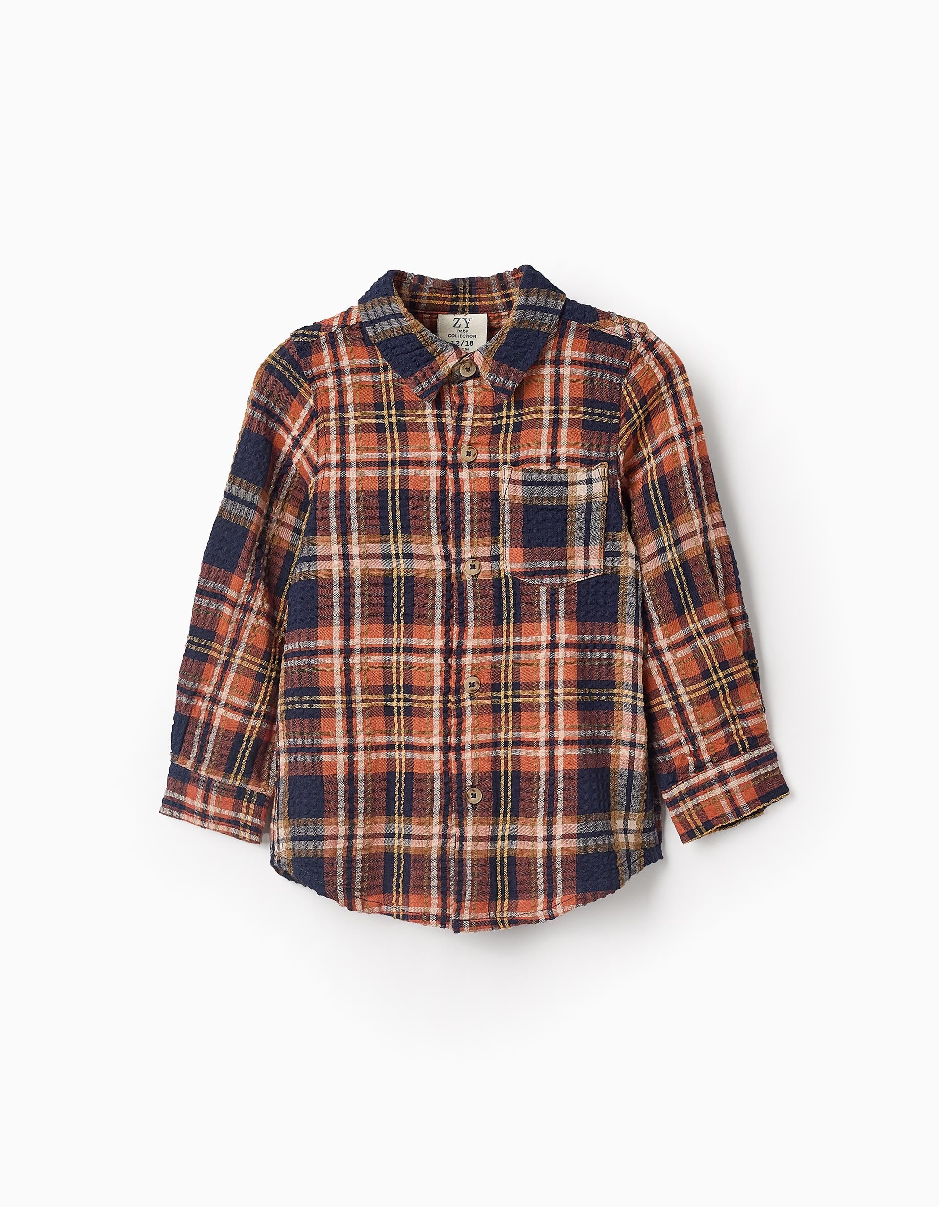 Camisa com Xadrez para Bebé Menino 'B&S', Laranja/Azul Escuro