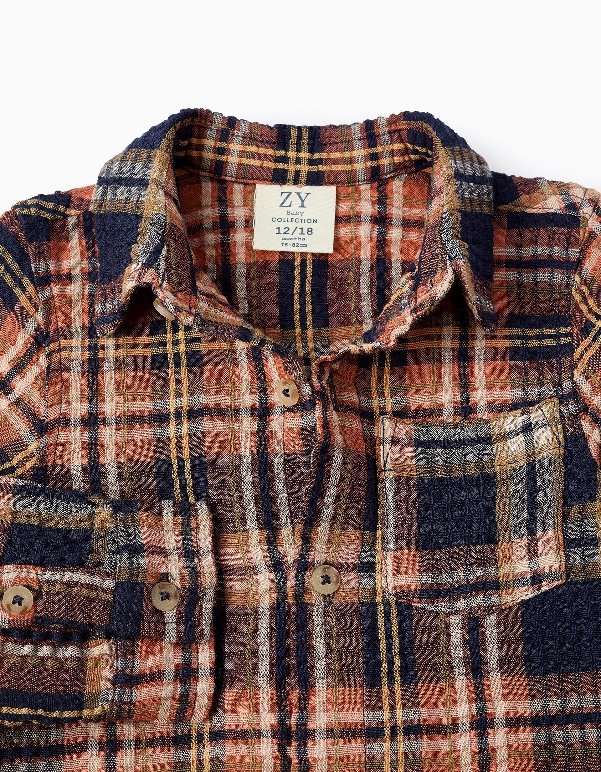 Shirt with Check for Baby Boys 'B&S', Orange/Dark Blue