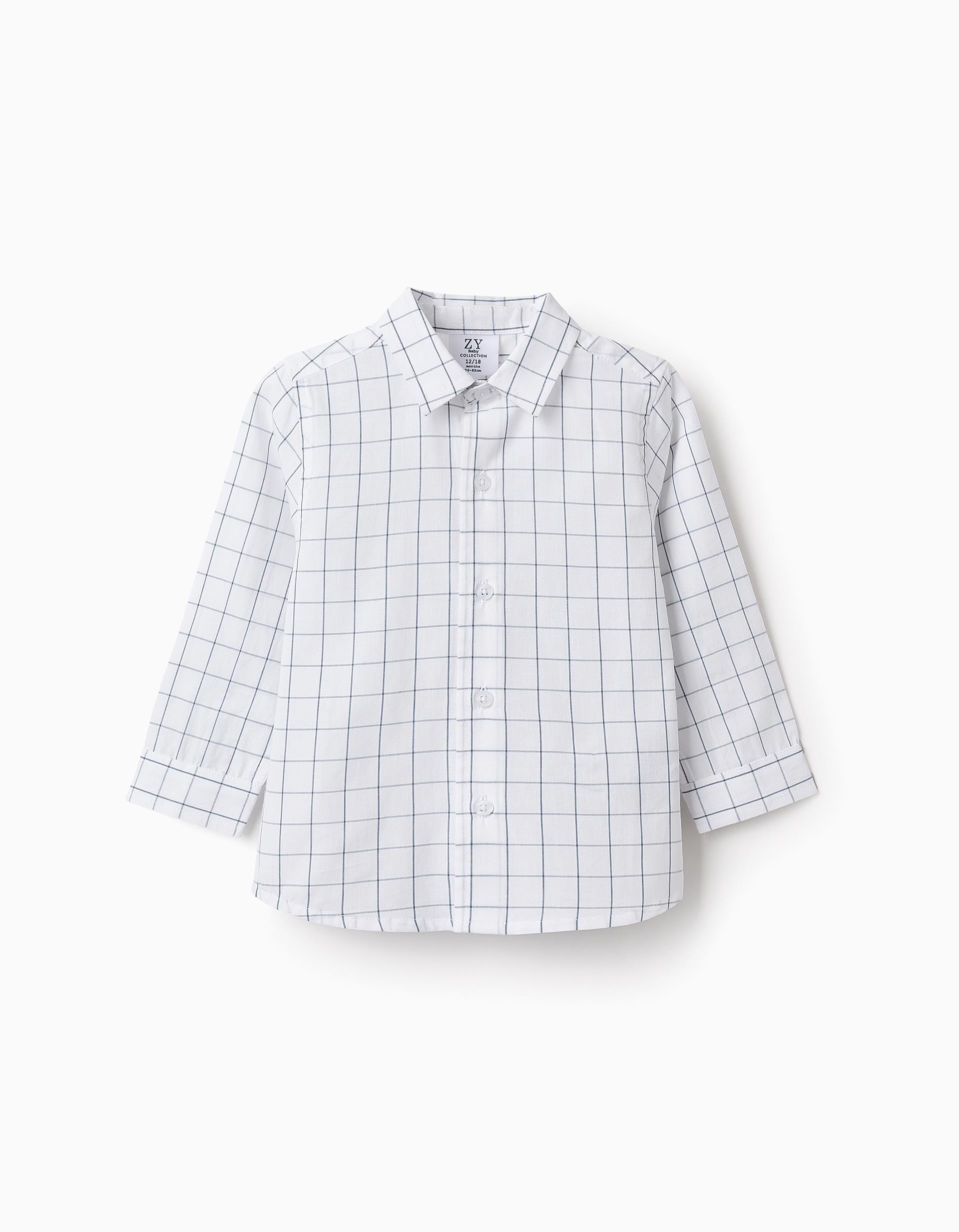 Camisa de Algodão aos Quadrados para Bebé Menino, Branco