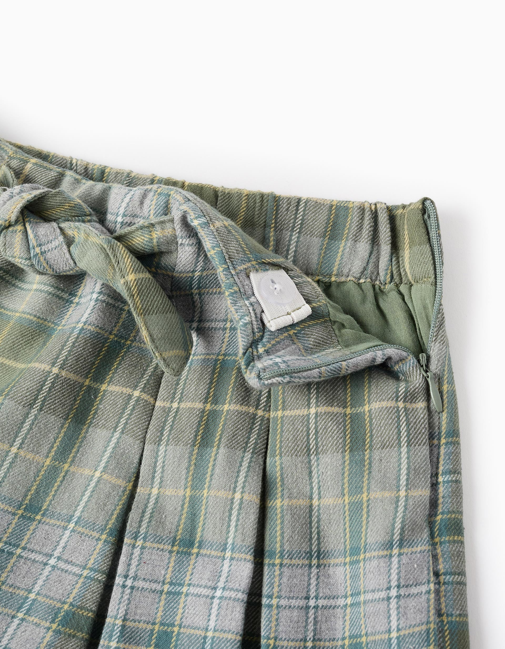 Falda-pantalón de Franela con Cuadros para Niña, Verde/Gris